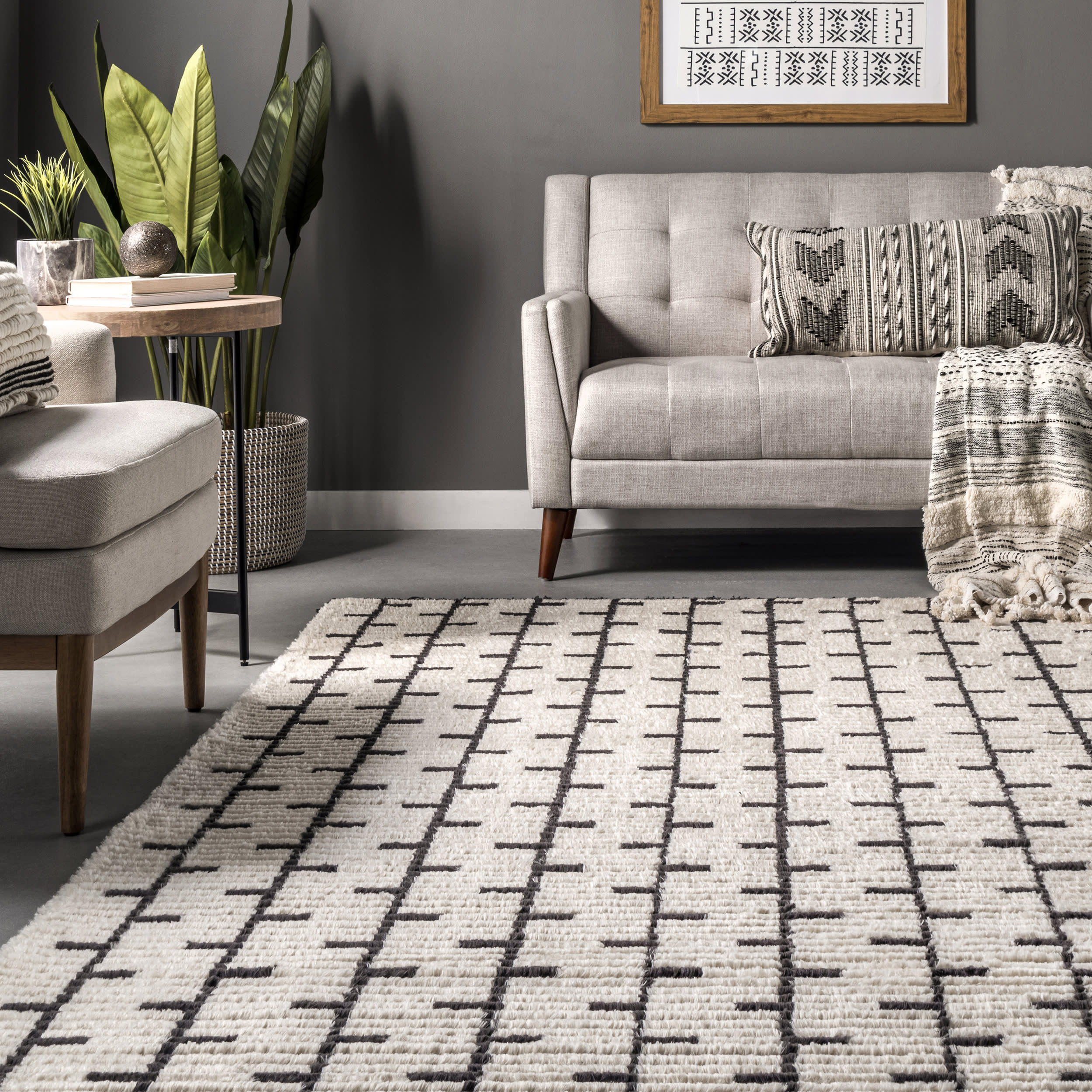 Angela Vine Fringed Rug | Beige - Image 4