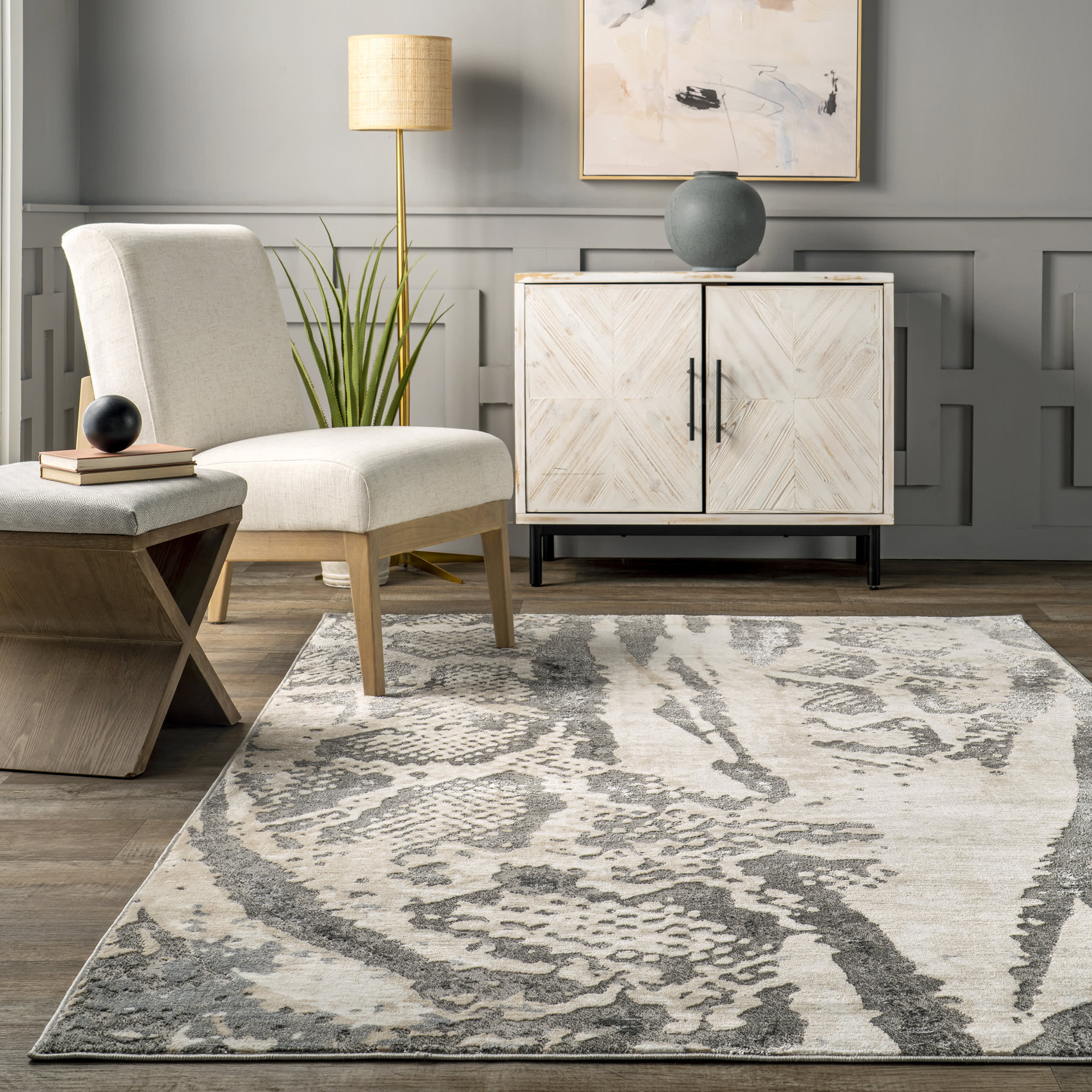 Angelica Abstract Snakeskin Rug | Beige - Image 4