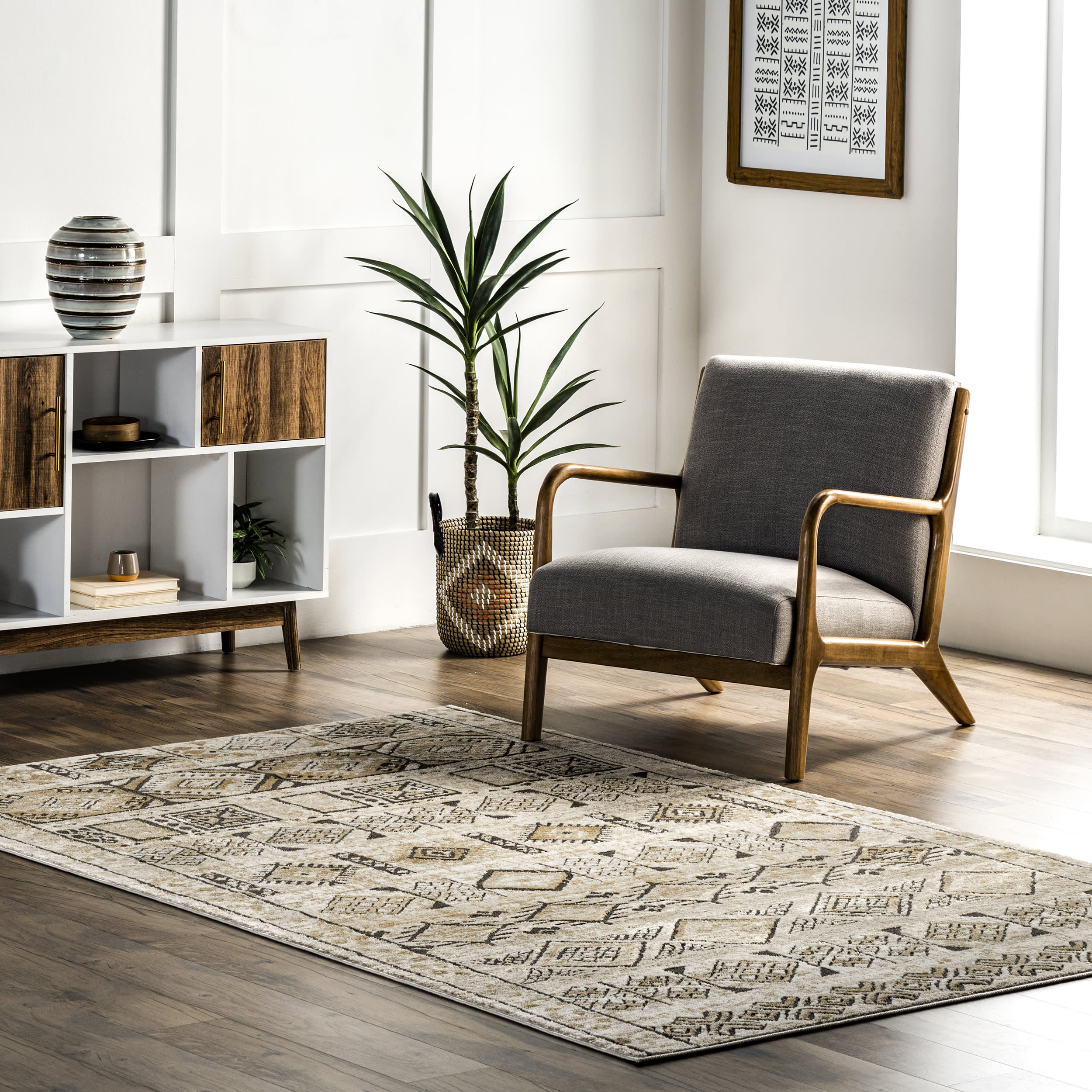 Angelina Geometric Banded Rug | Beige - Image 2