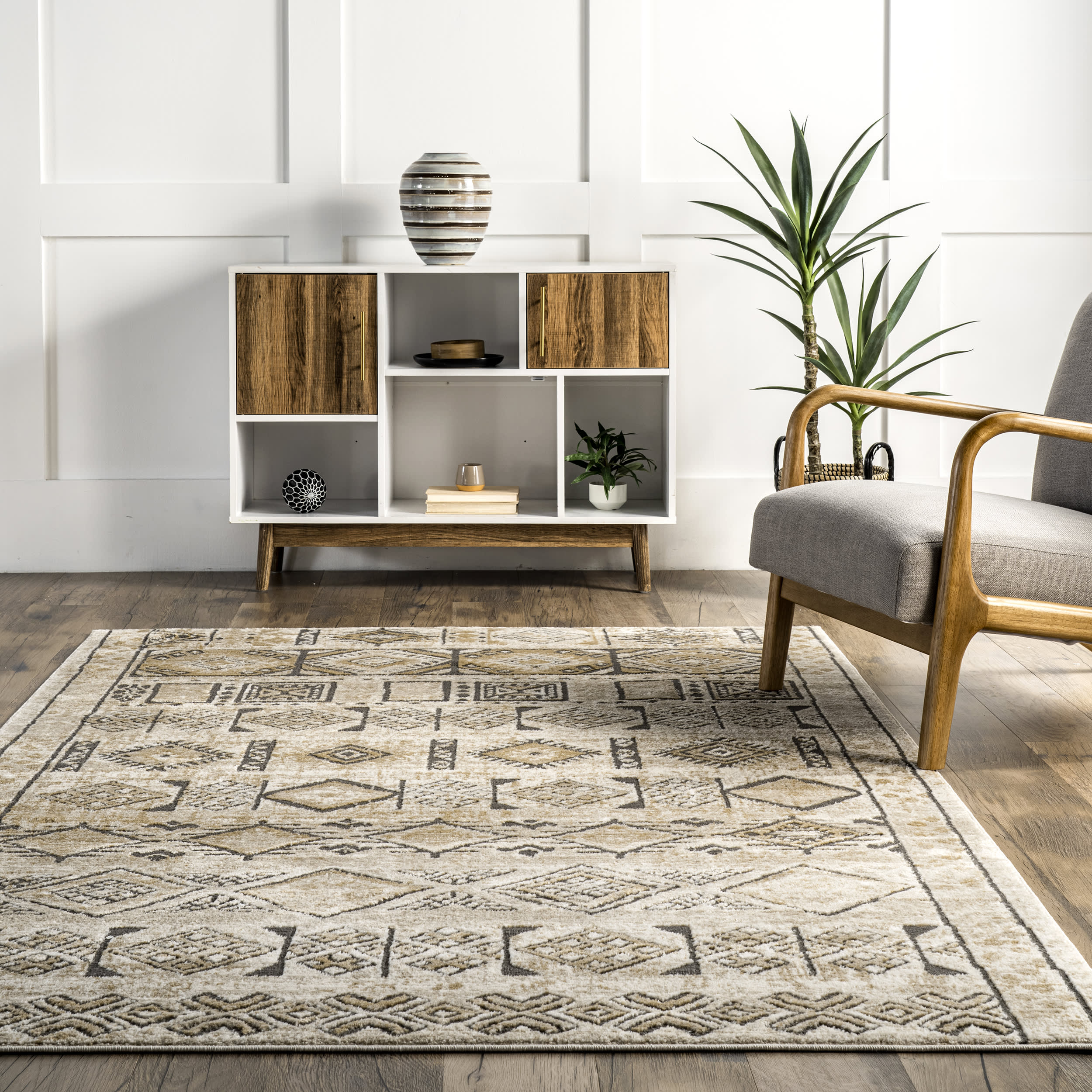 Angelina Geometric Banded Rug | Beige - Image 4