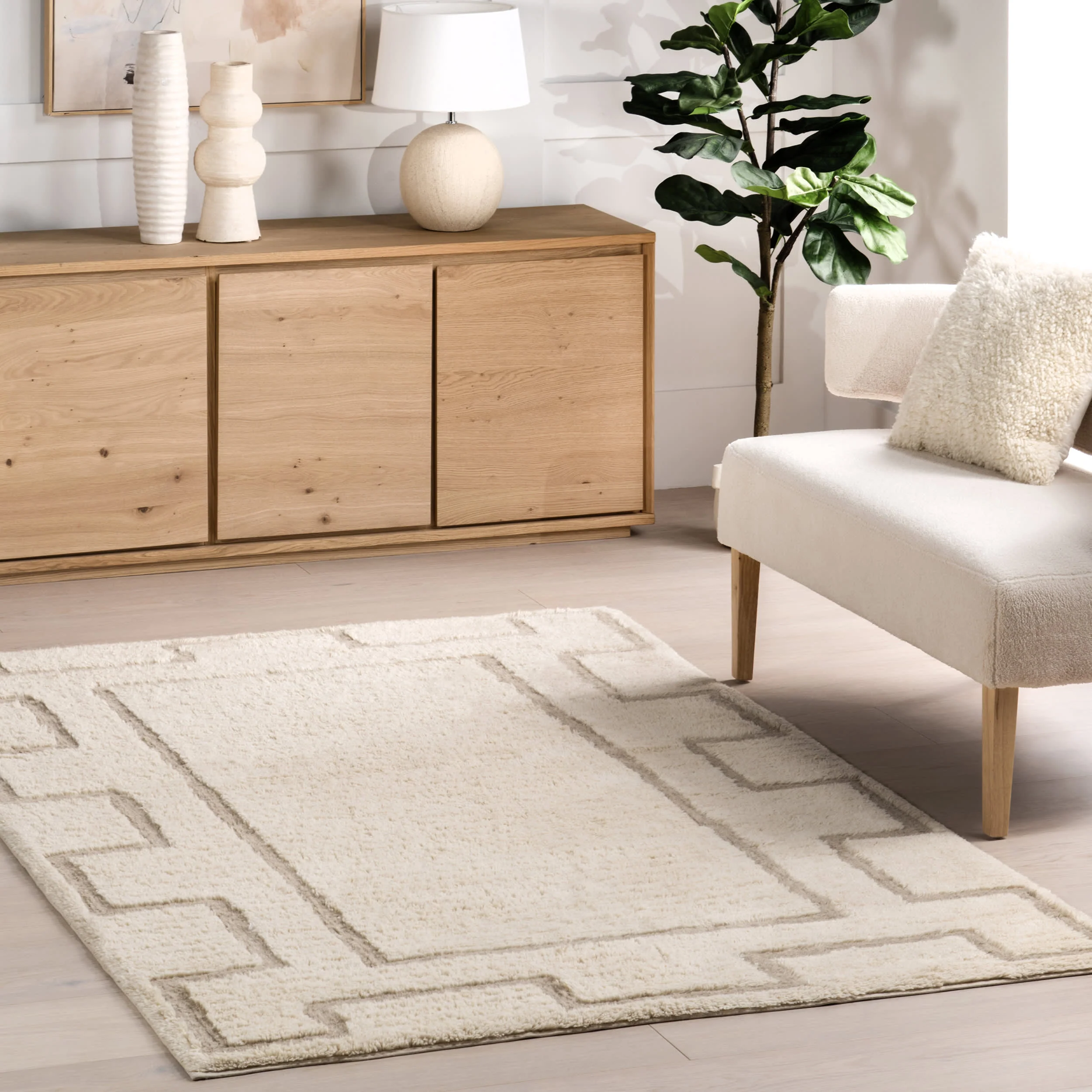 Anita Geometric Wool Washable Rug | Ivory - Image 2