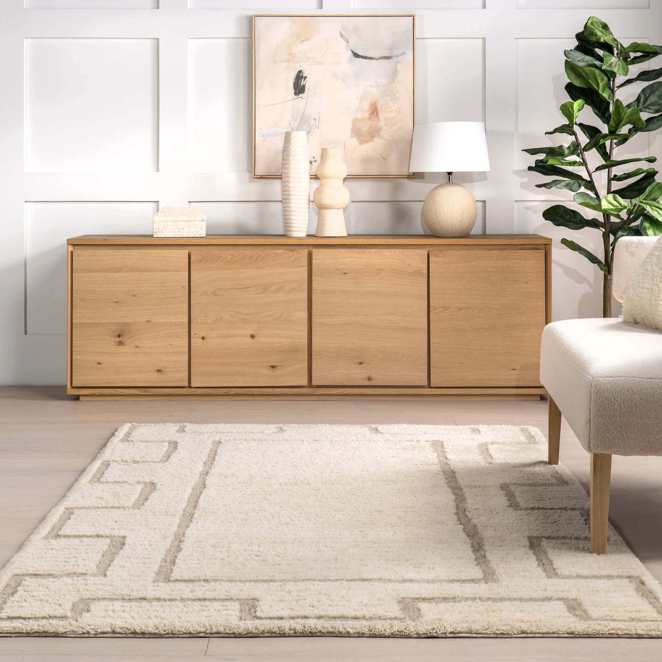 Anita Geometric Wool Washable Rug | Ivory - Image 4