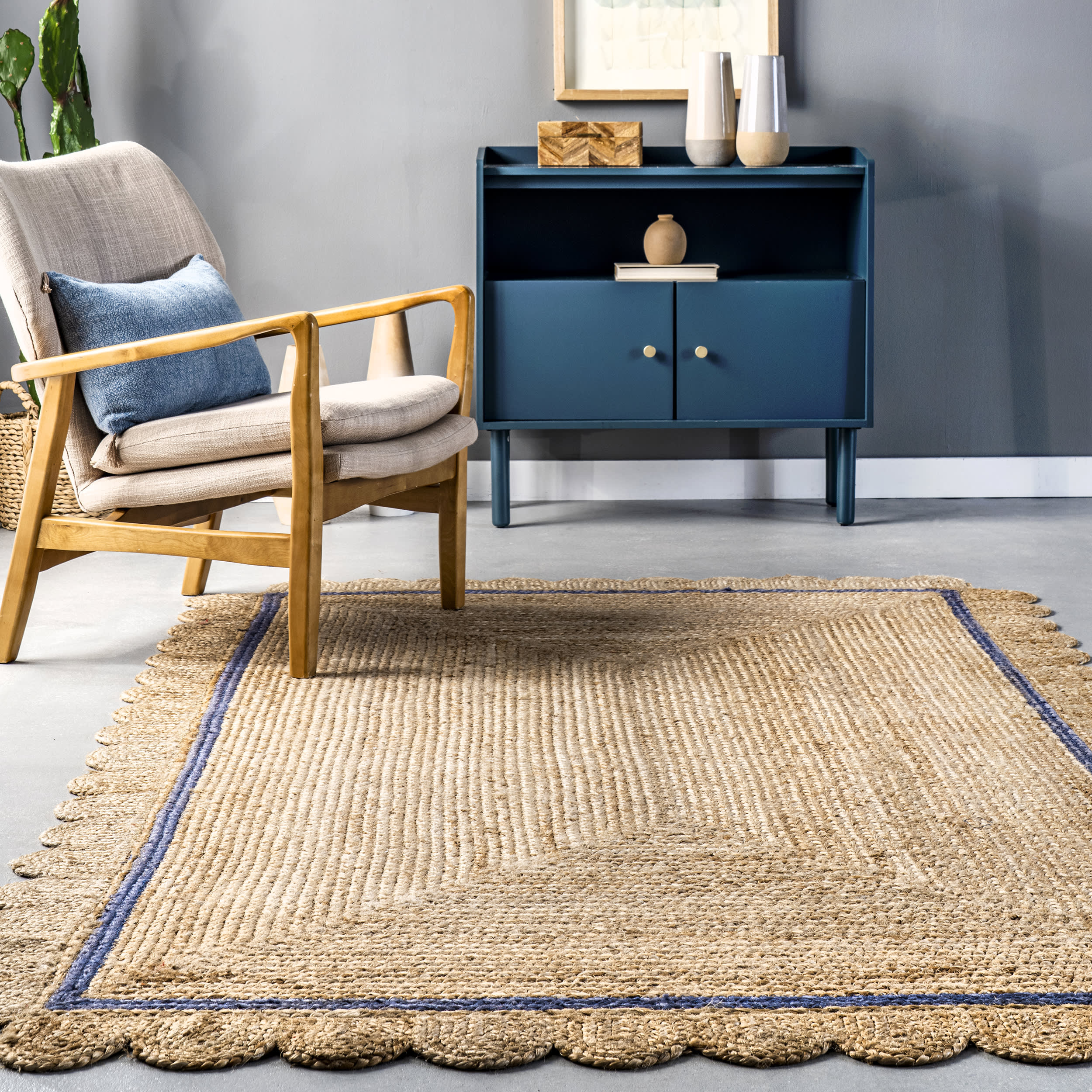 Anna Scalloped Jute Rug | Blue - Image 4