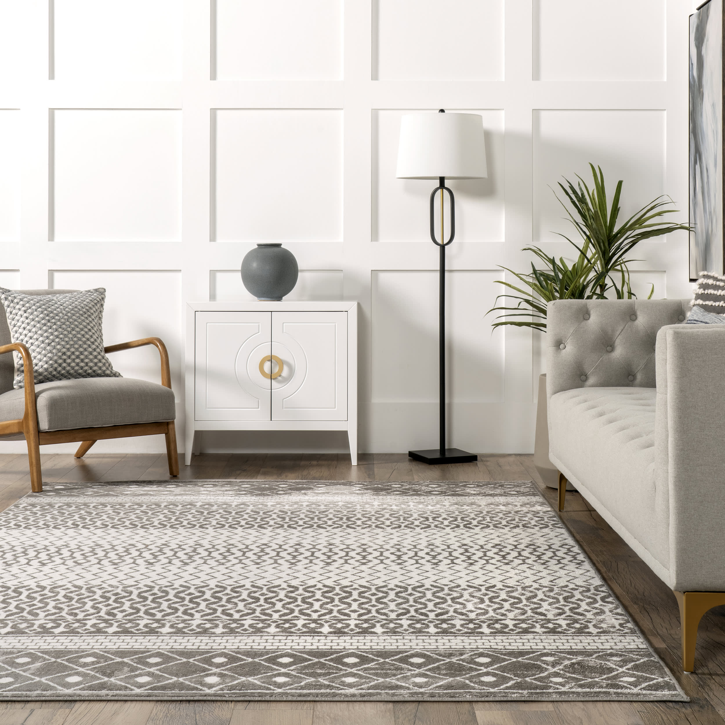 Annalise Trellis Stripes Rug | Grey - Image 4