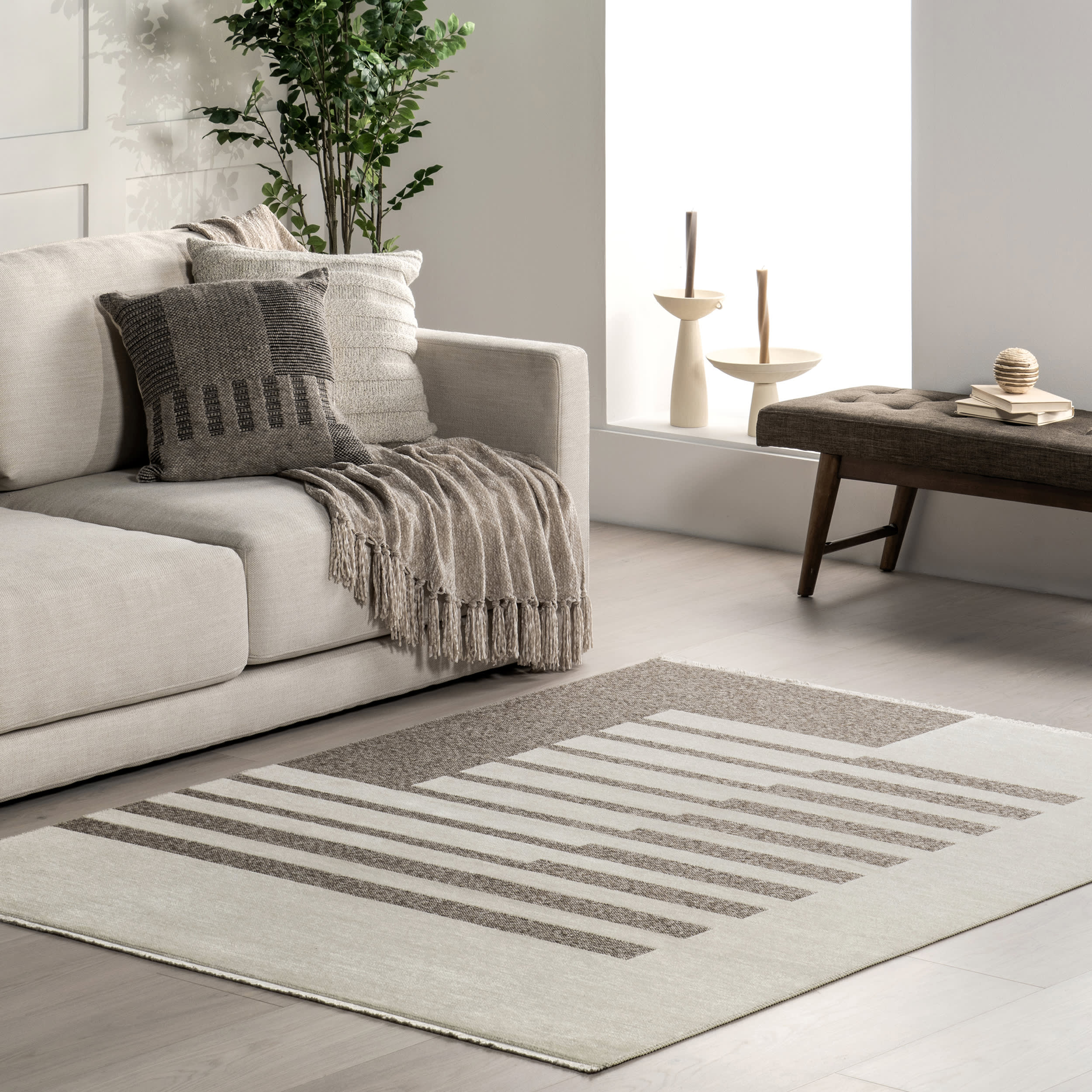 Anneli Geometric Reversible Washable Rug | Beige - Image 2