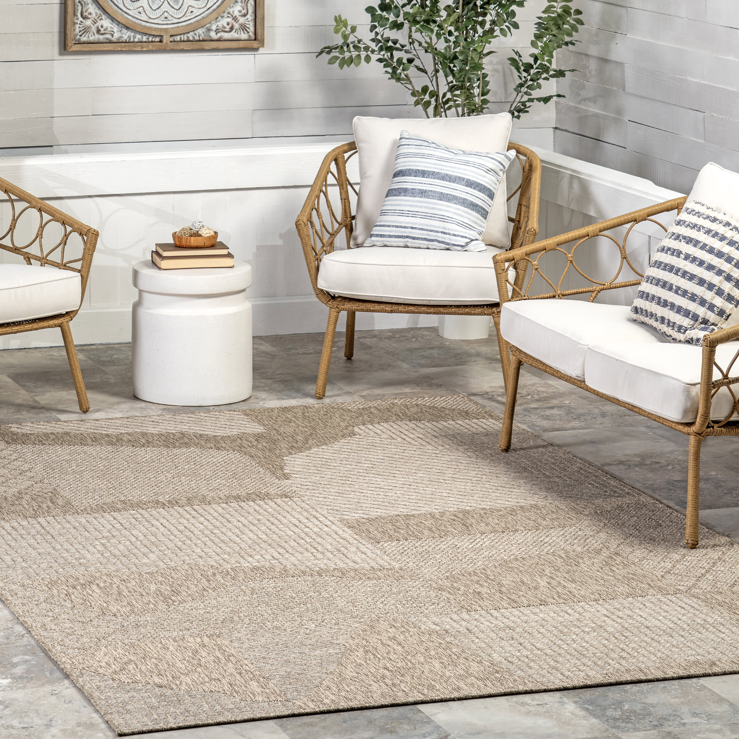 Ansley Abstract Collage Indoor/Outdoor Rug | Tan - Image 2