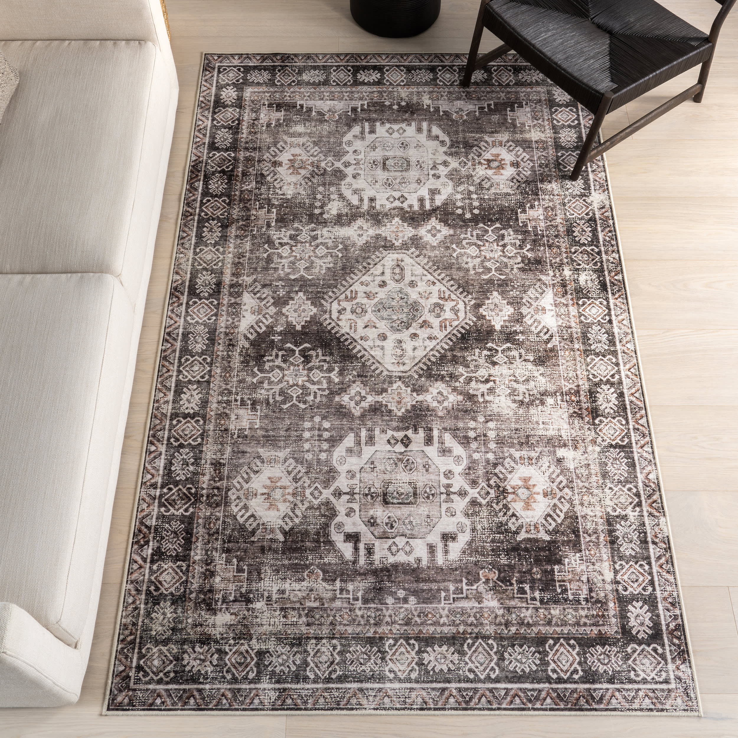 Antoinette Spill Proof Washable Rug | Charcoal - Image 2