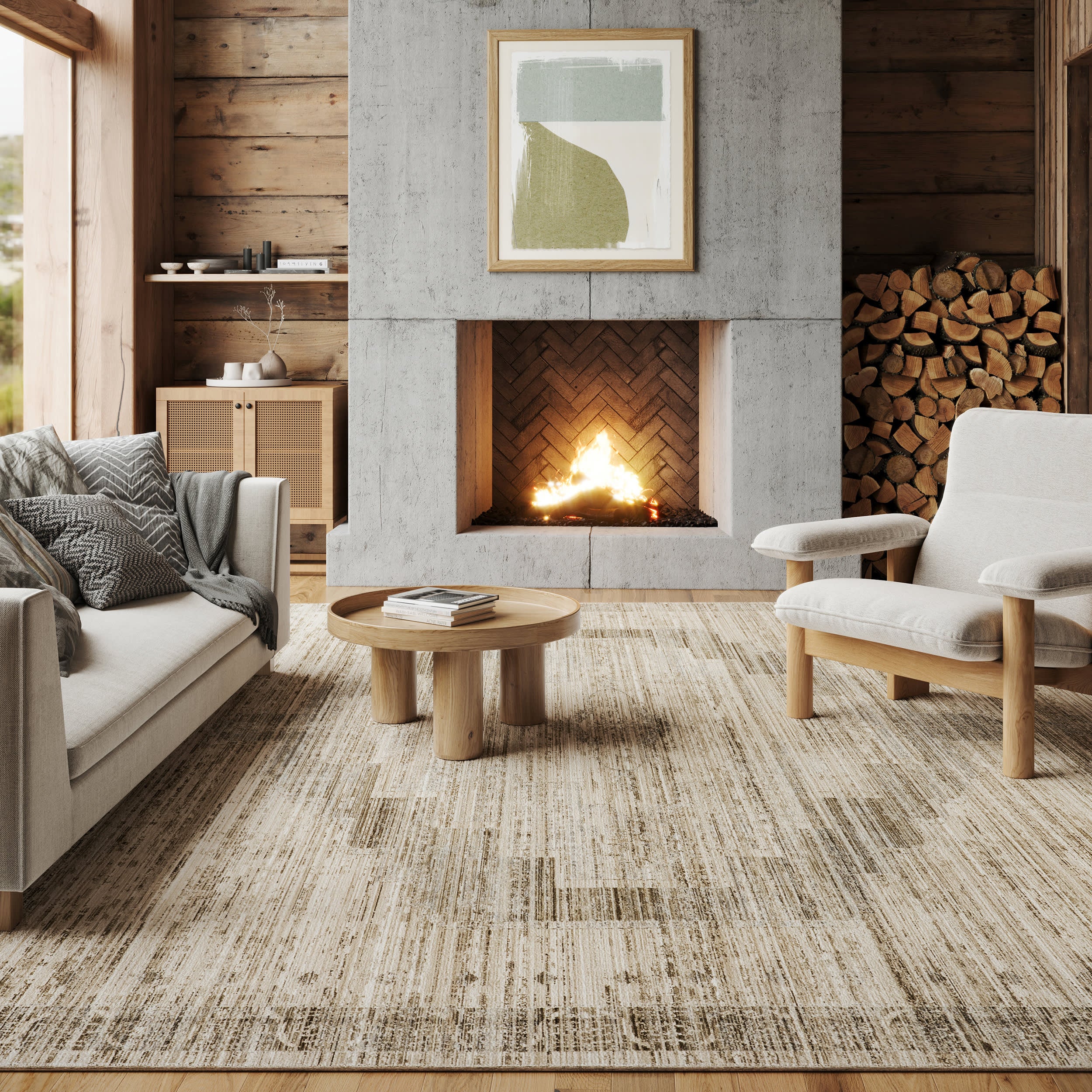 Anzlie Faded Washable Indoor/Outdoor Rug | Beige - Image 2