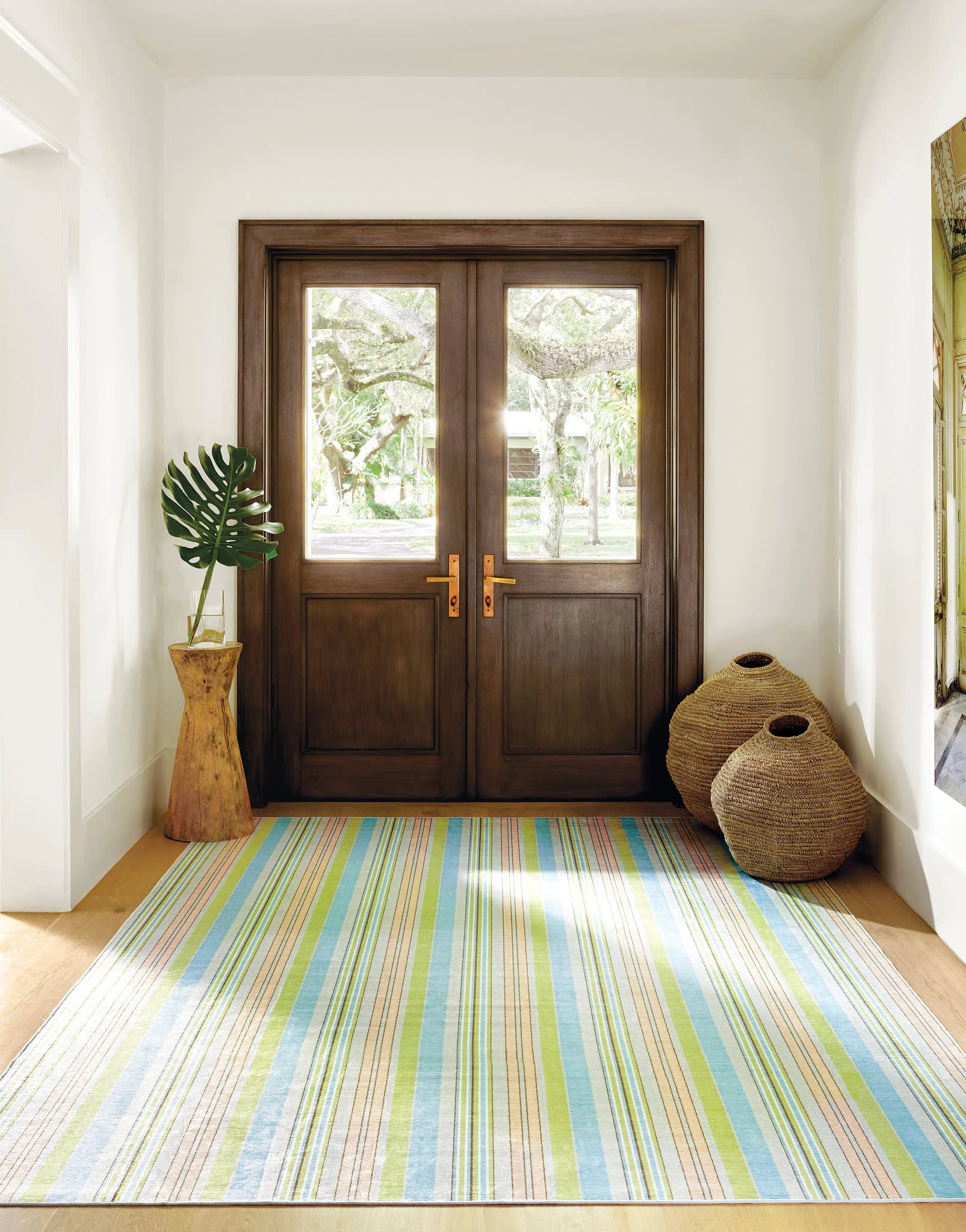 Aquinnah Ticking Machine Washable Rug | Multi - Image 2