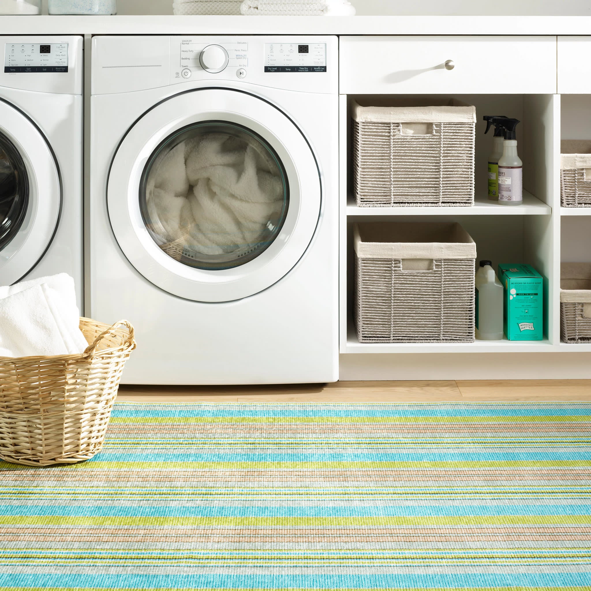 Aquinnah Ticking Machine Washable Rug | Multi - Image 3