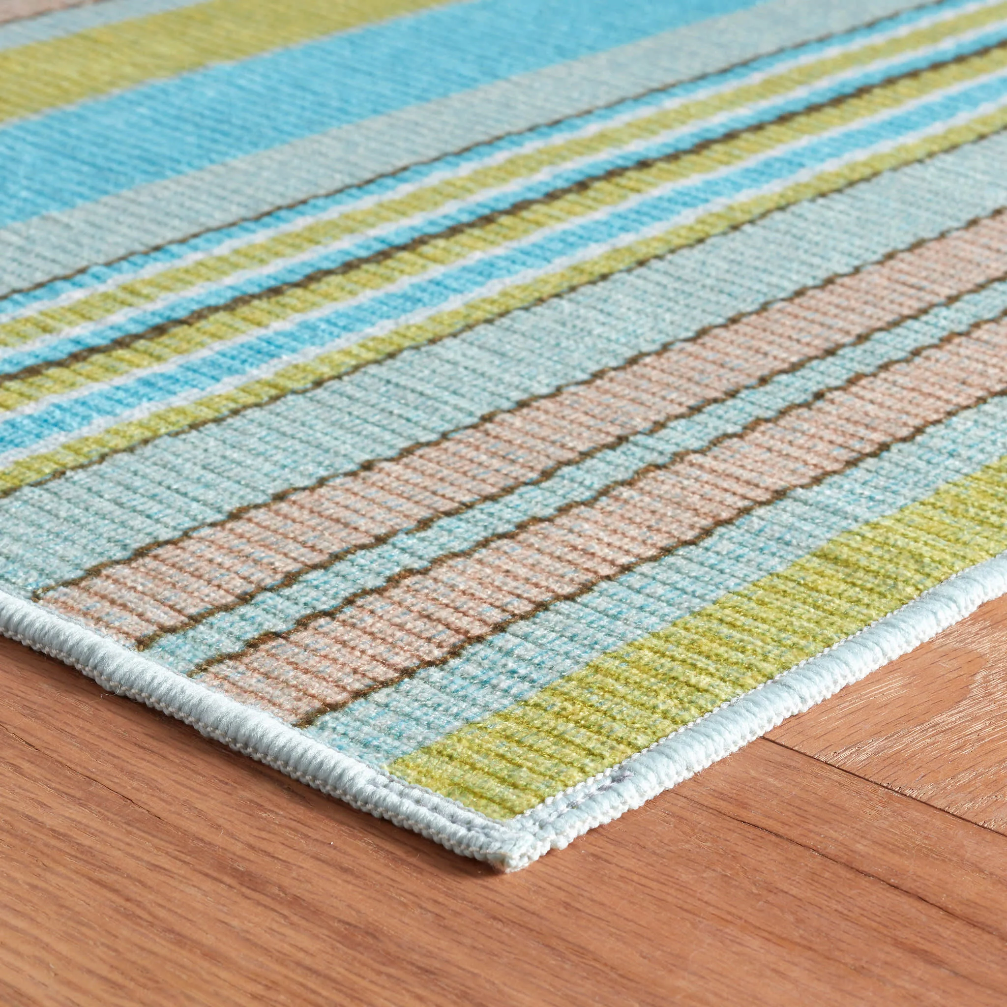 Aquinnah Ticking Machine Washable Rug | Multi - Image 6
