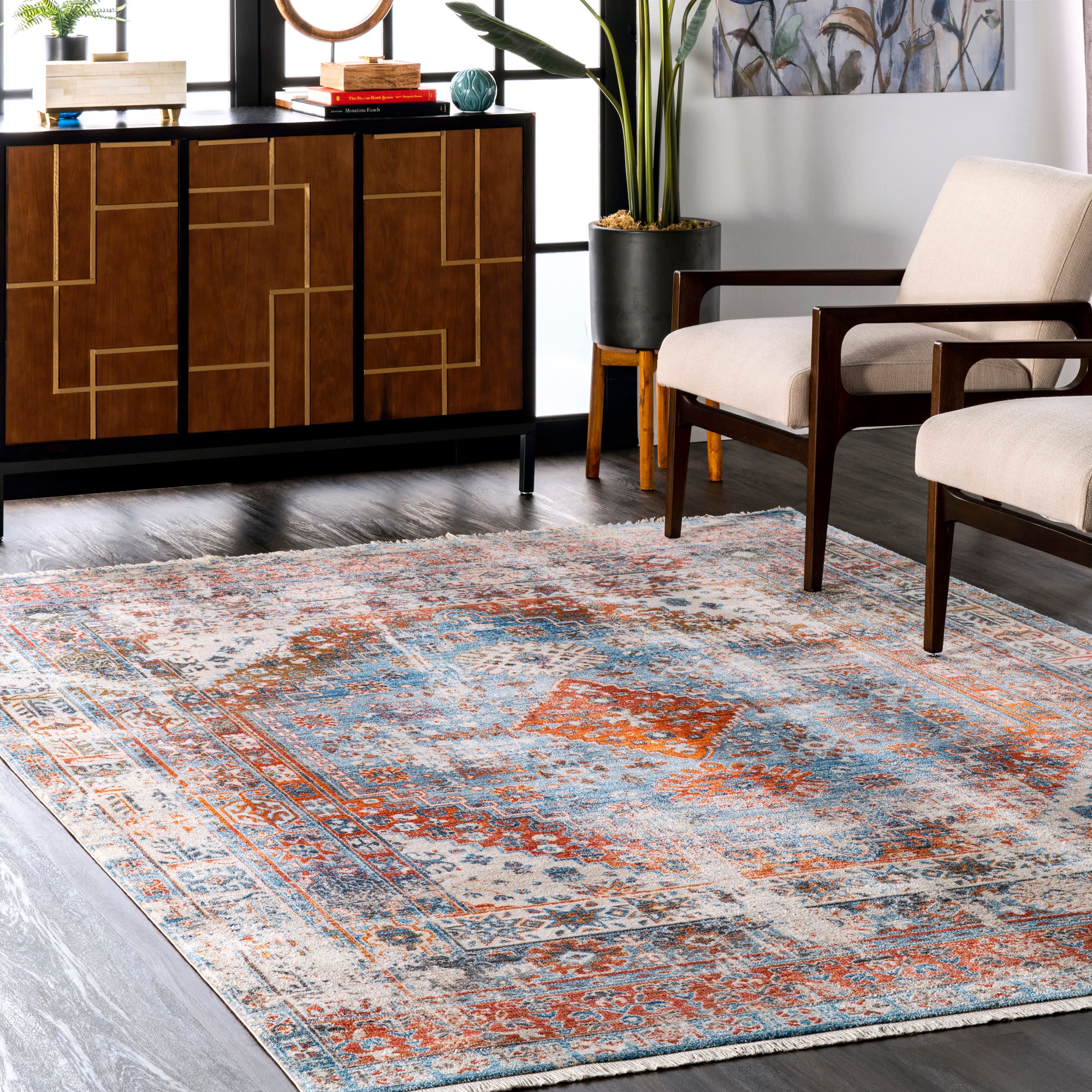 Archer Distressed Medallion Rug | Blue - Image 2