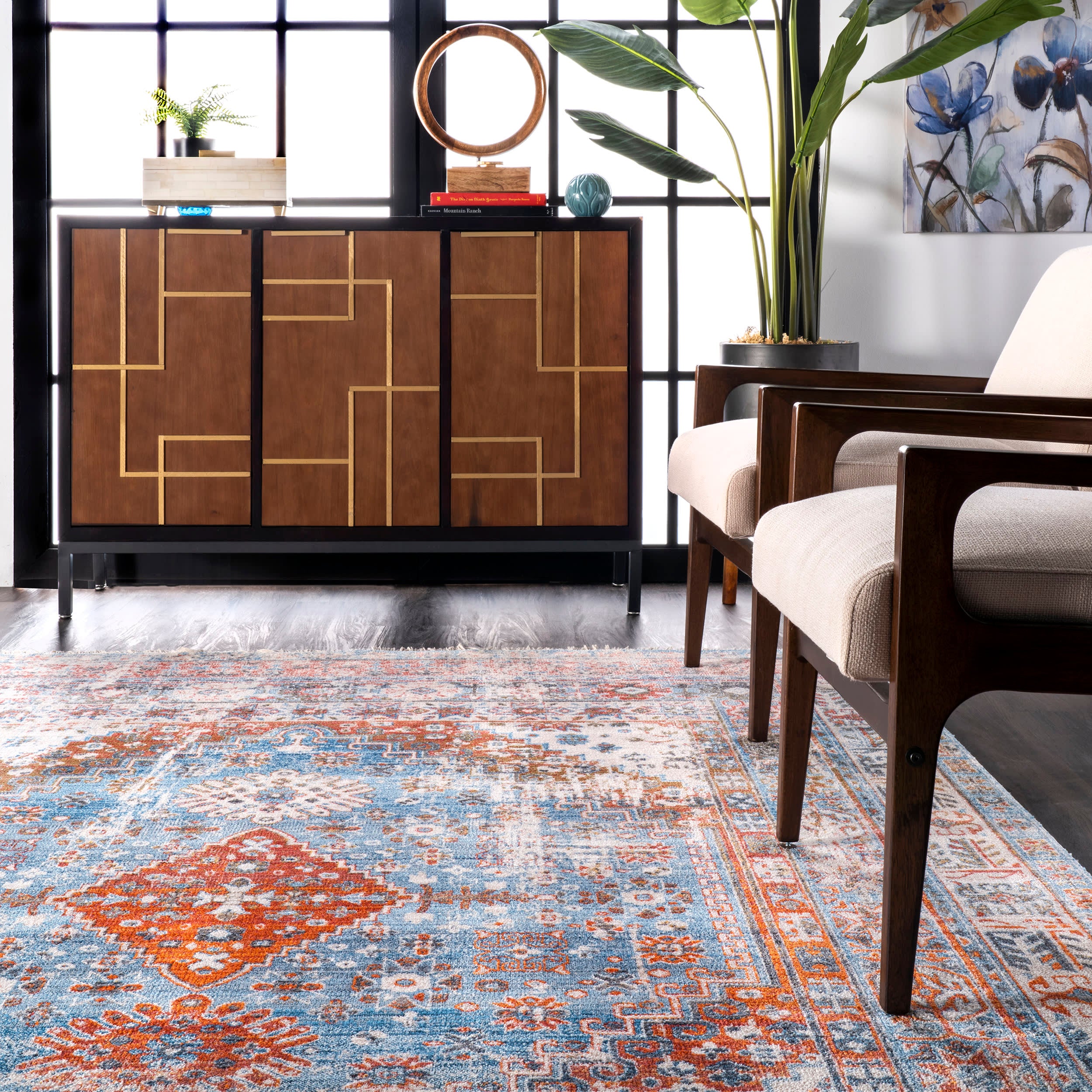 Archer Distressed Medallion Rug | Blue - Image 4