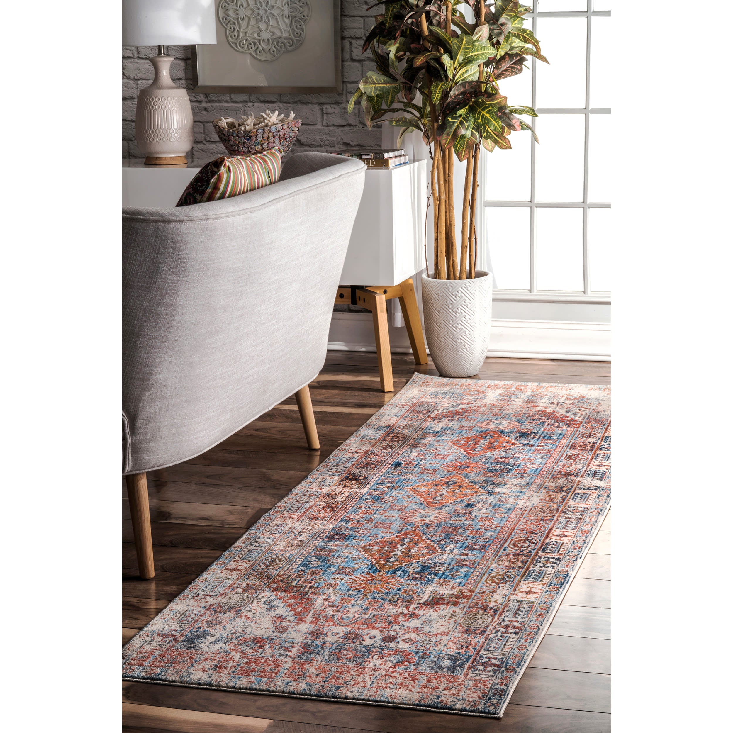 Archer Distressed Medallion Rug | Blue - Image 2