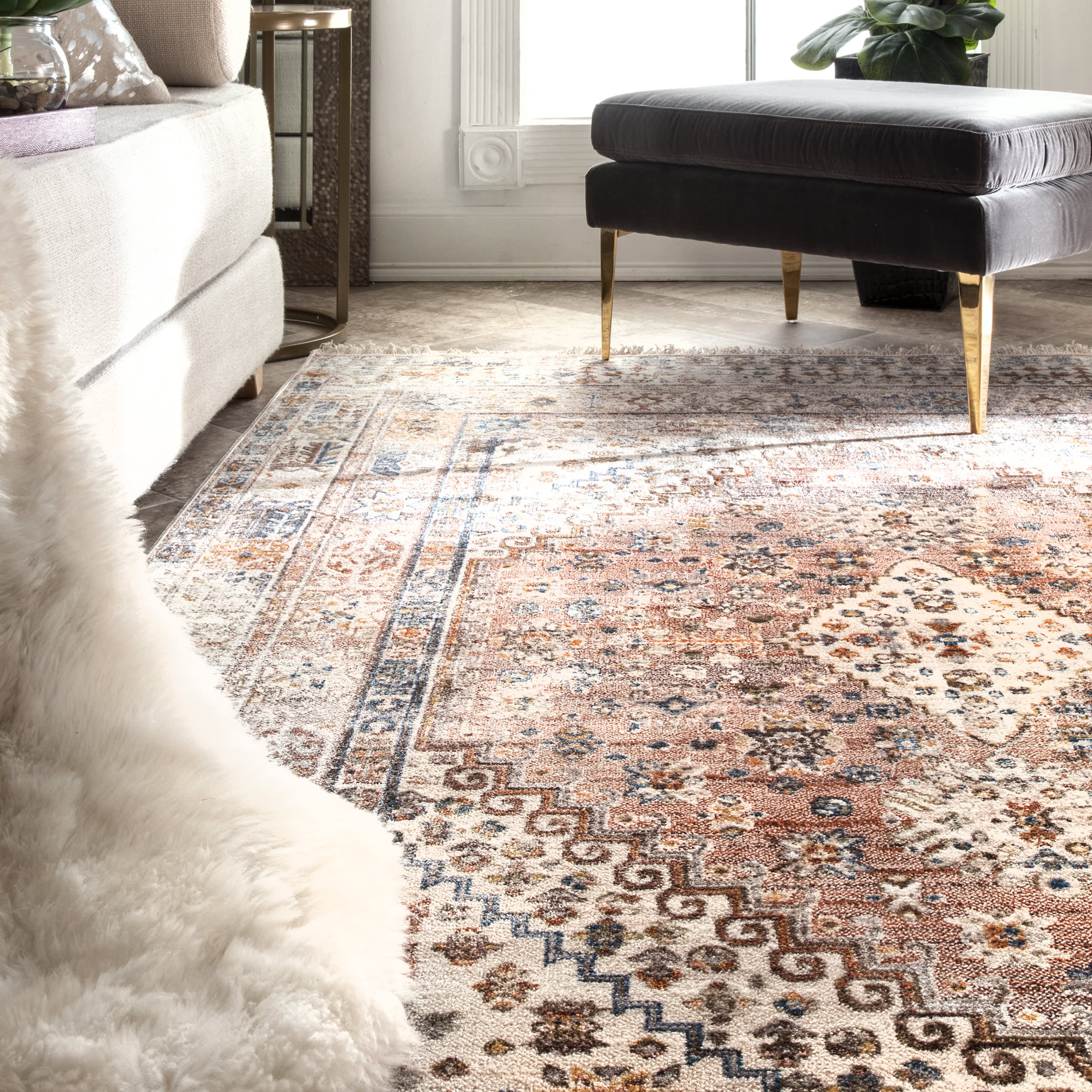 Archer Distressed Medallion Rug | Khaki - Image 4