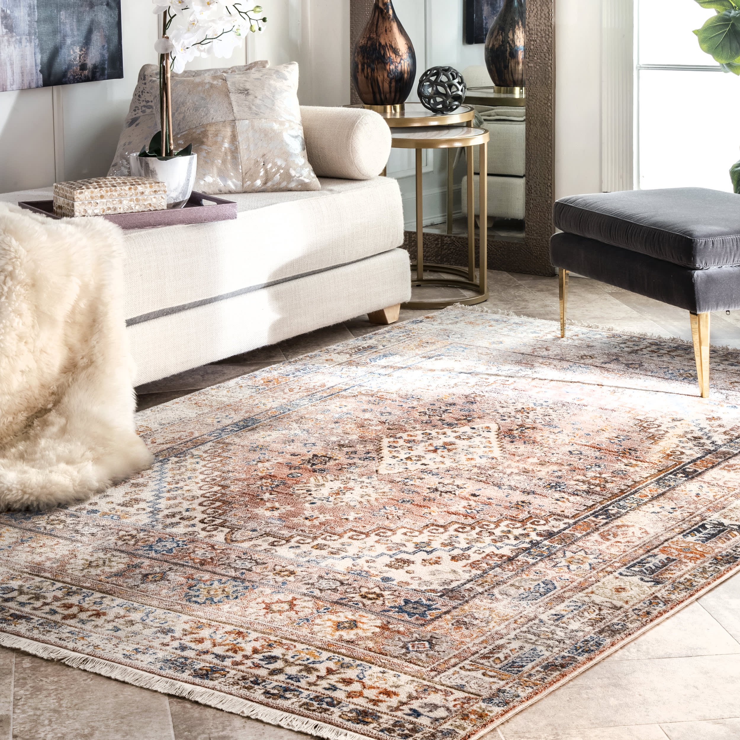 Archer Distressed Medallion Rug | Khaki - Image 2