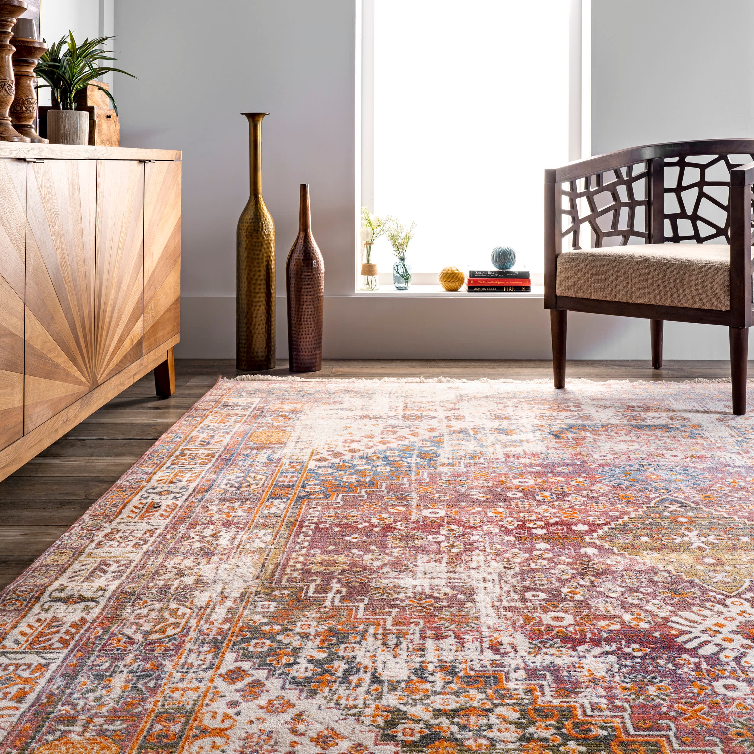 Archer Distressed Medallion Rug | Rust - Image 4