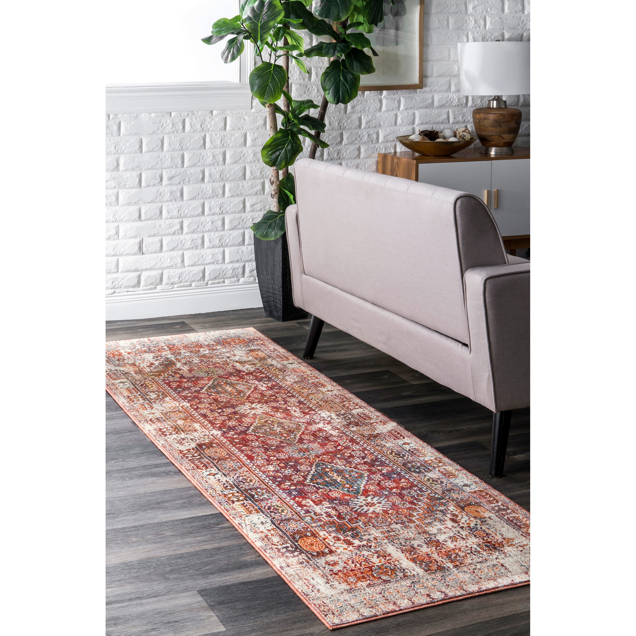 Archer Distressed Medallion Rug | Rust - Image 2