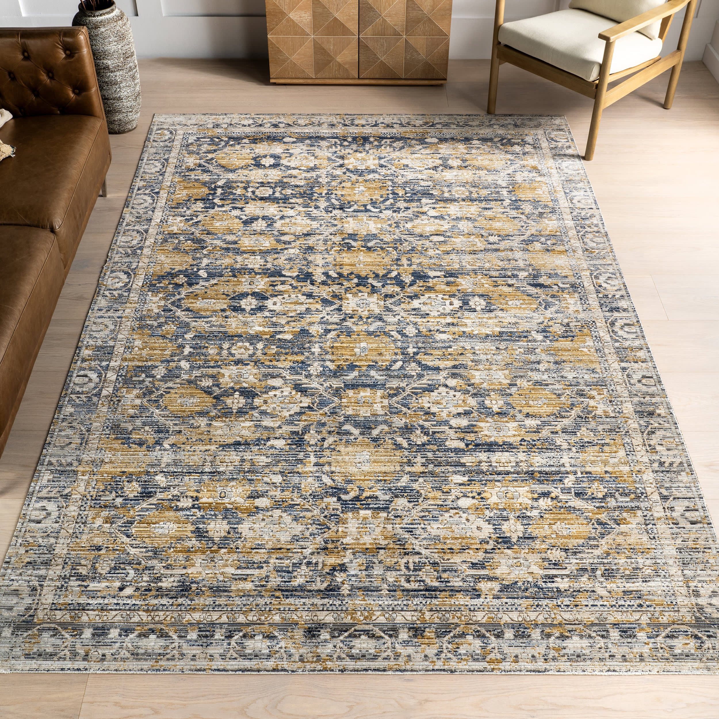 Ariella Garden Medallion Indoor/Outdoor Washable Rug | Blue - Image 2