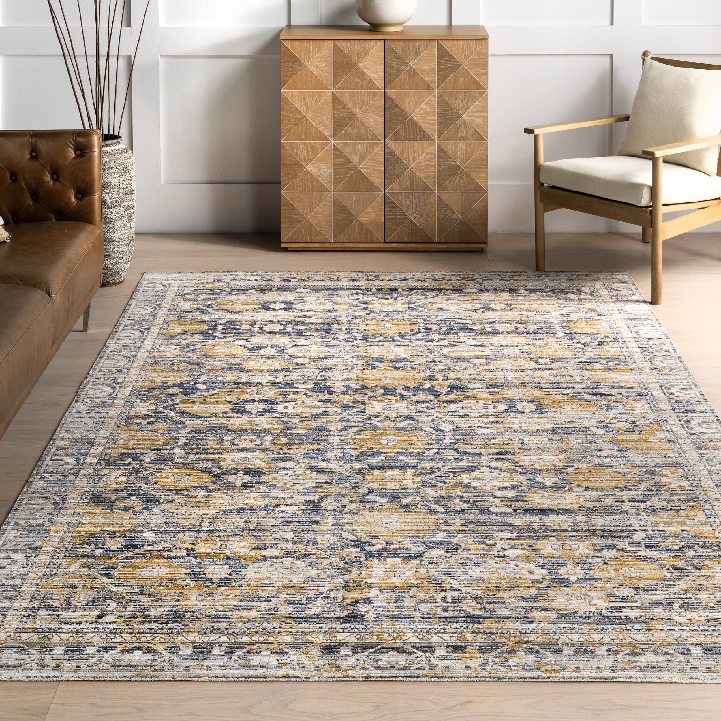 Ariella Garden Medallion Indoor/Outdoor Washable Rug | Blue - Image 5