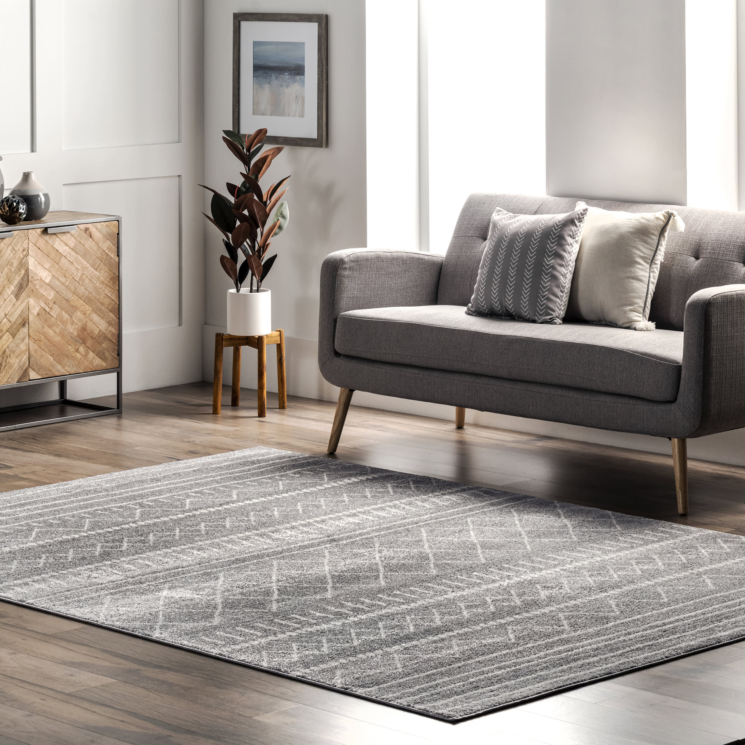 Arielle Trellis Moroccan Rug | Grey - Image 2