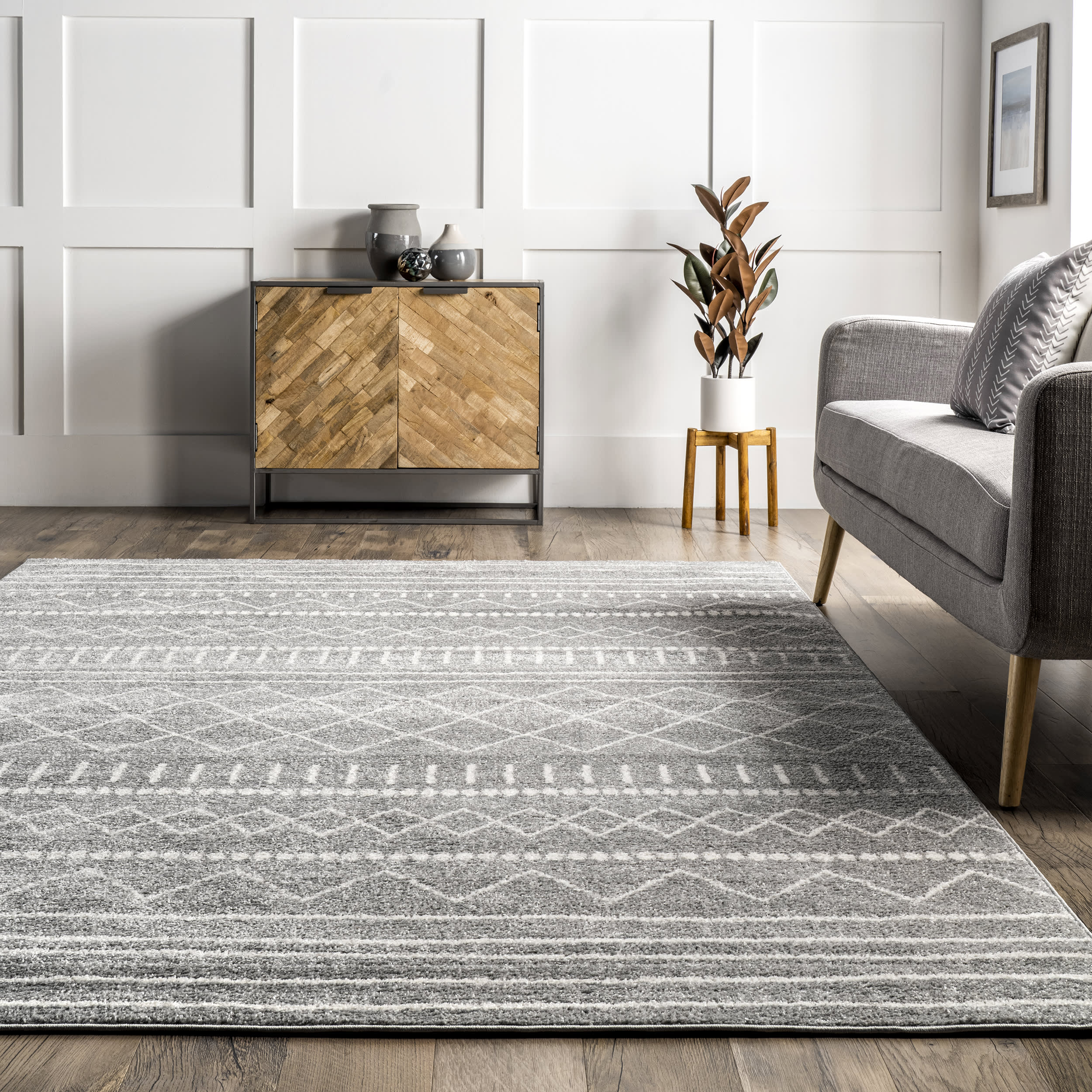 Arielle Trellis Moroccan Rug | Grey - Image 4