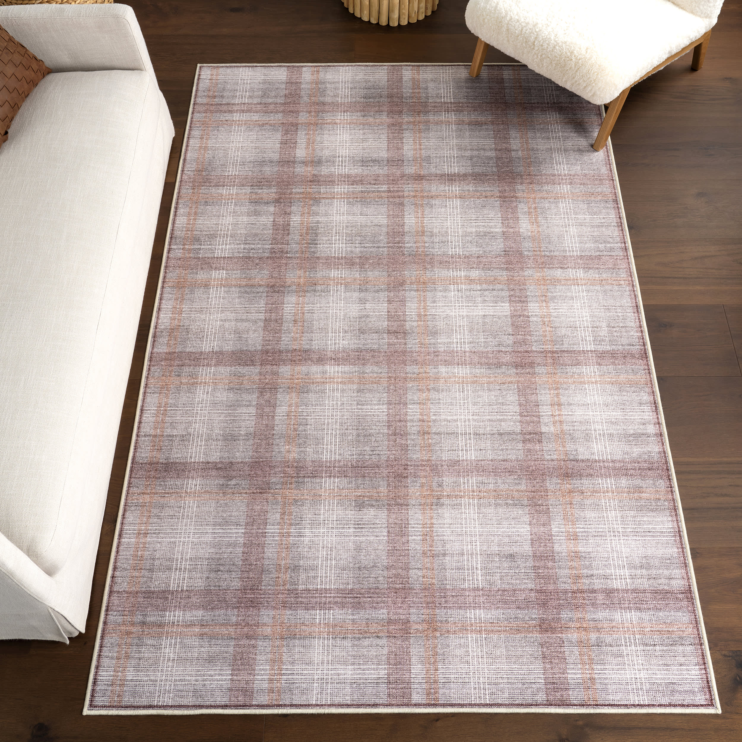 Arietty Plaid Spill Proof Washable Rug | Grey - Image 2