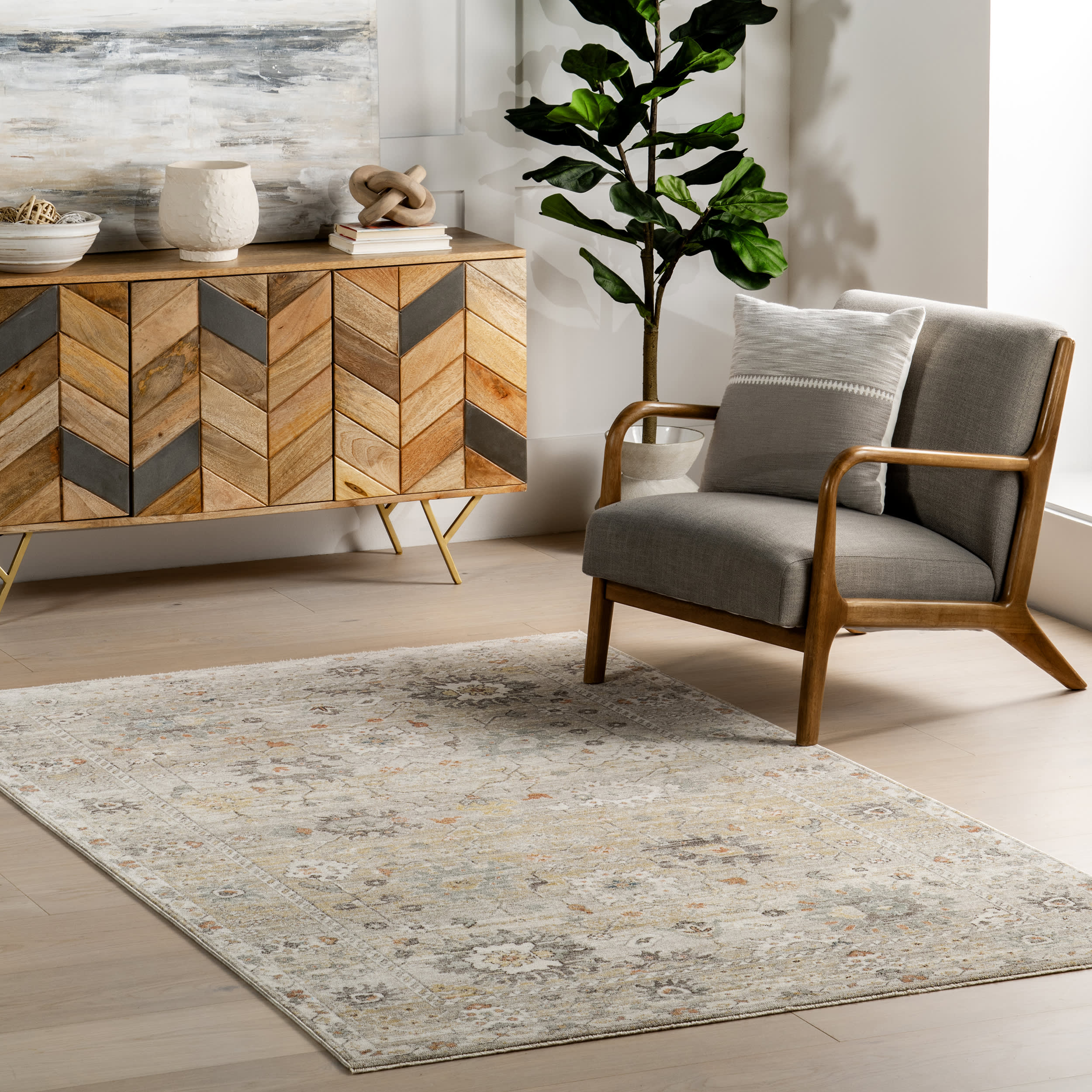 Arlene Lustered Botanical Rug | Grey - Image 2