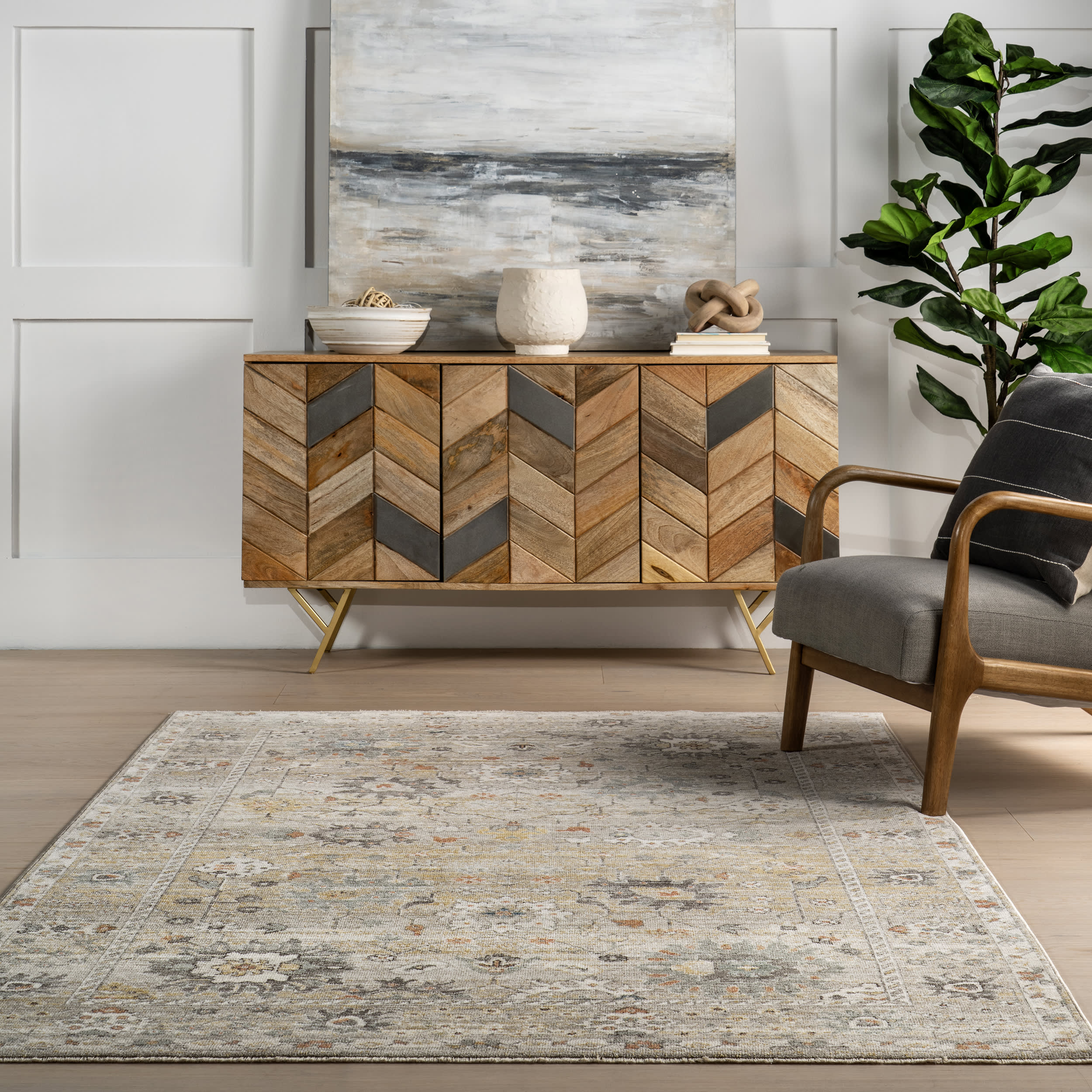 Arlene Lustered Botanical Rug | Grey - Image 4