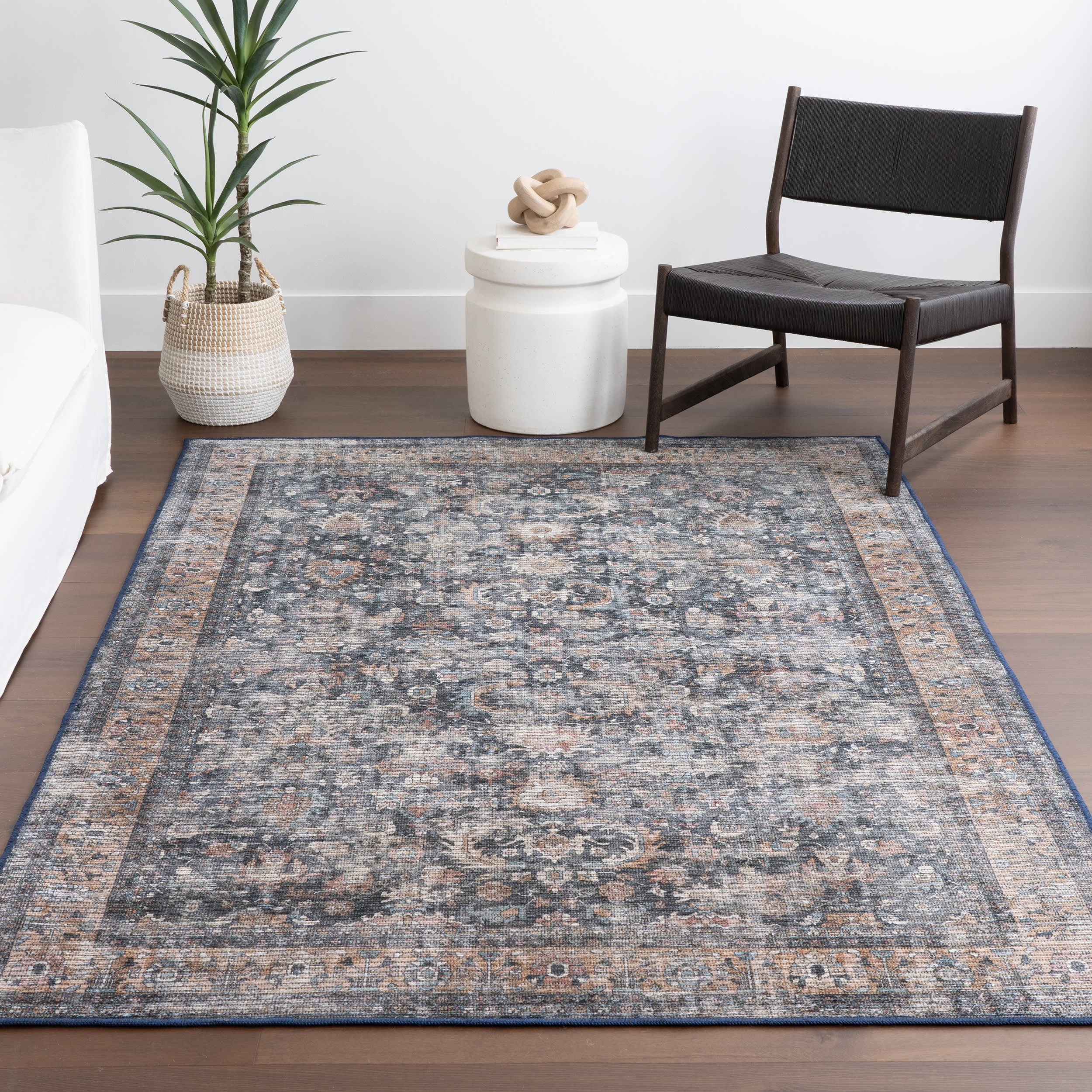 Arleth Medallion Washable Rug | Dark Grey - Image 5