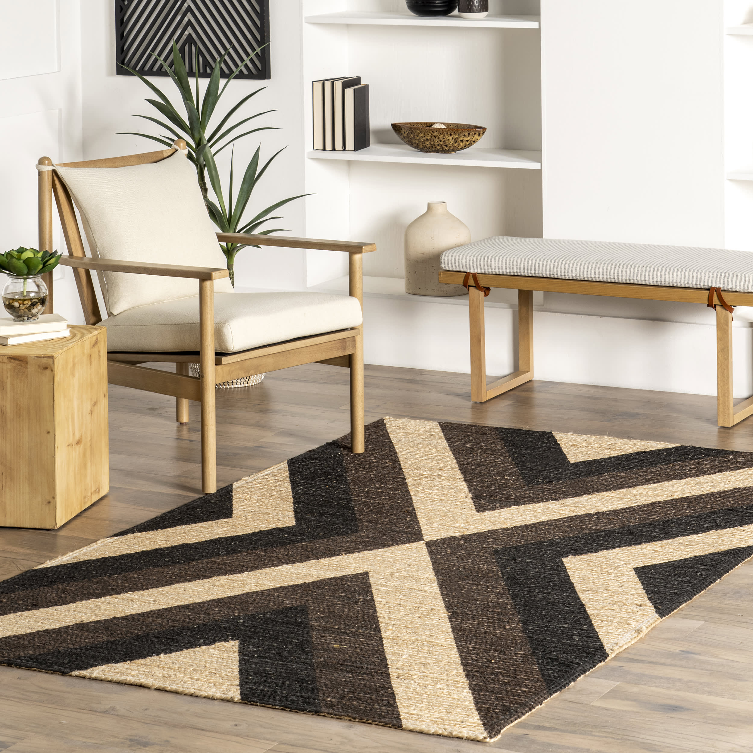 Armani Banded Jute Rug | Black - Image 2