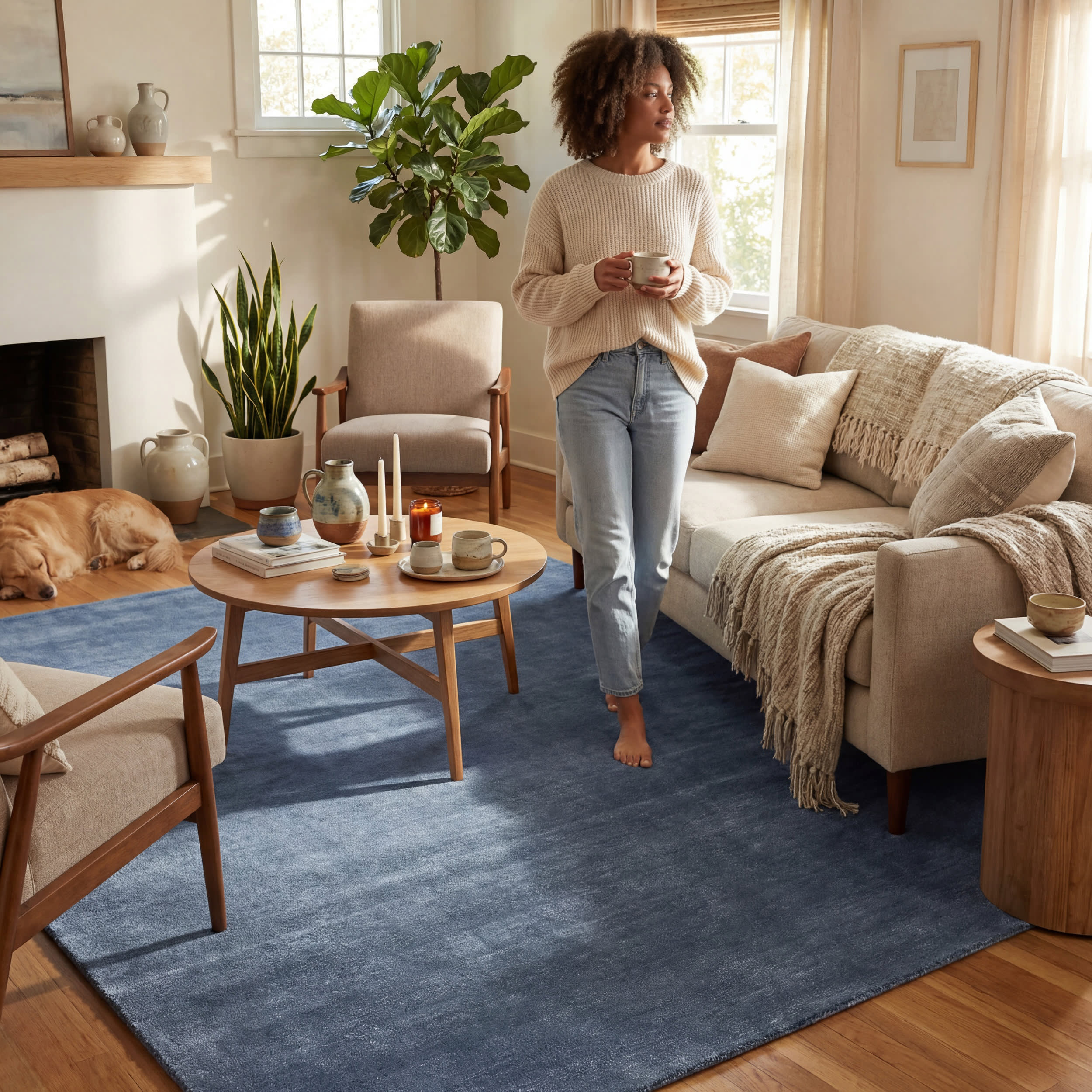 Arrel Speckled Wool-Blend Rug | Denim - Image 9