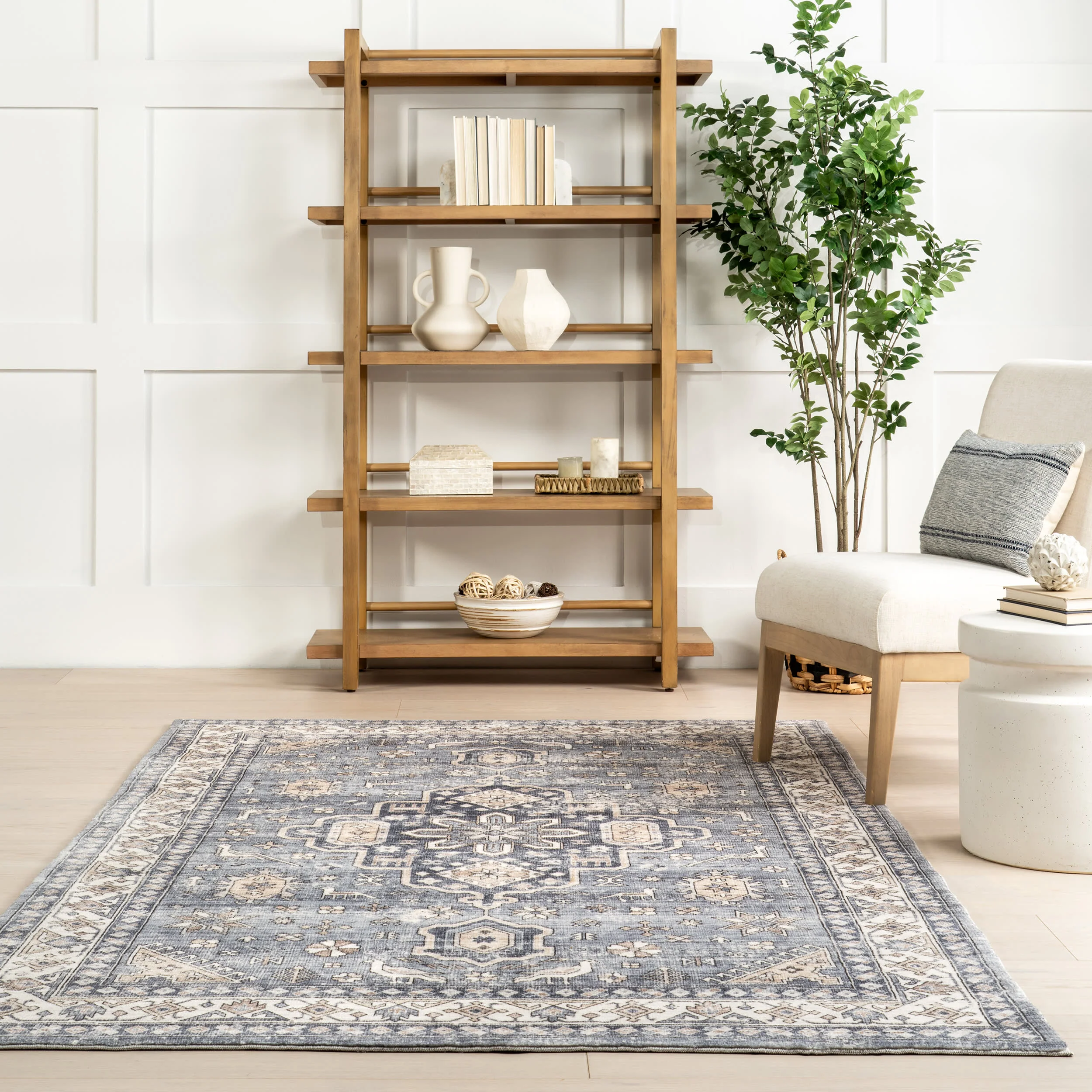 Arsenia Vintage Medallion Washable Rug | Grey - Image 4
