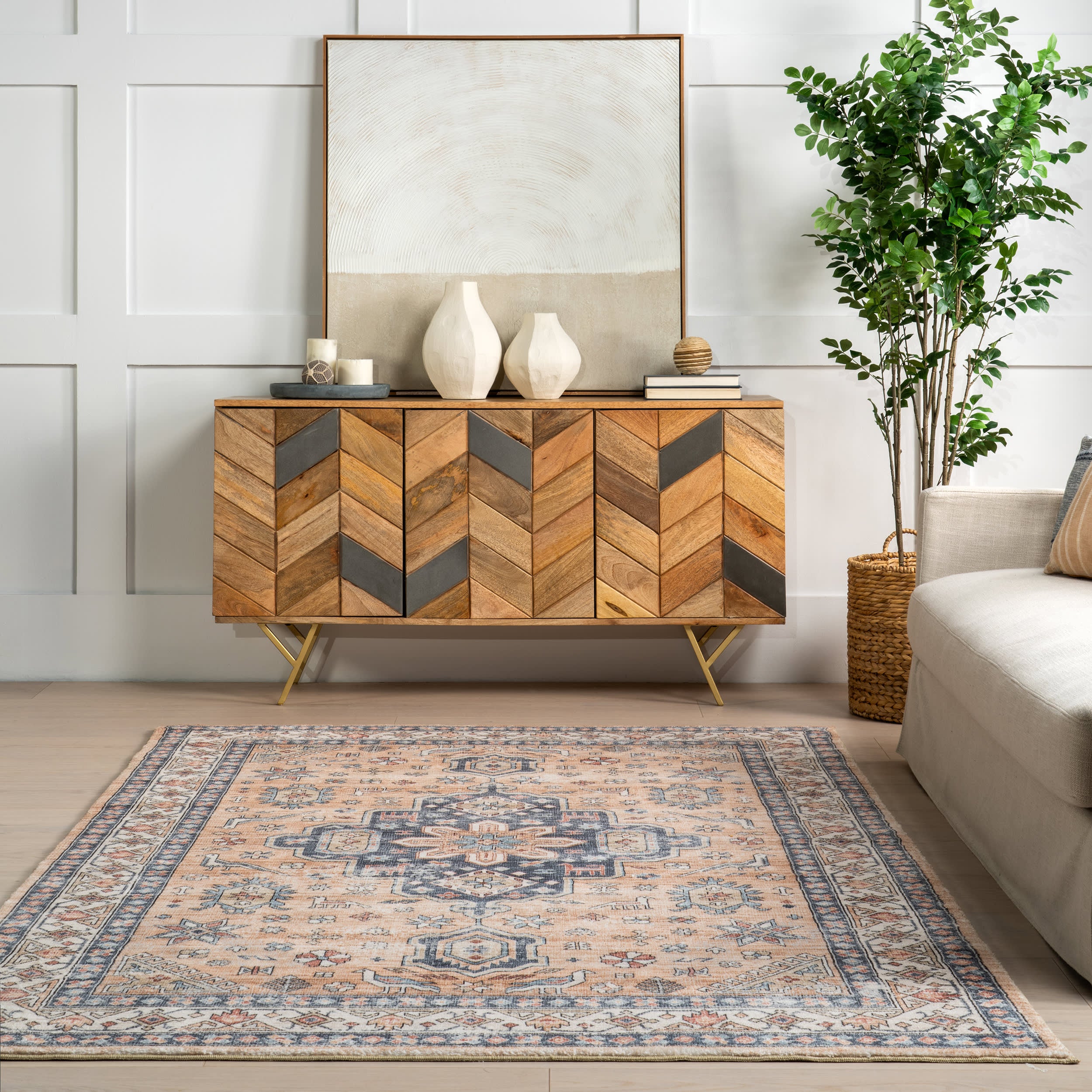 Arsenia Vintage Medallion Washable Rug | Sand - Image 4