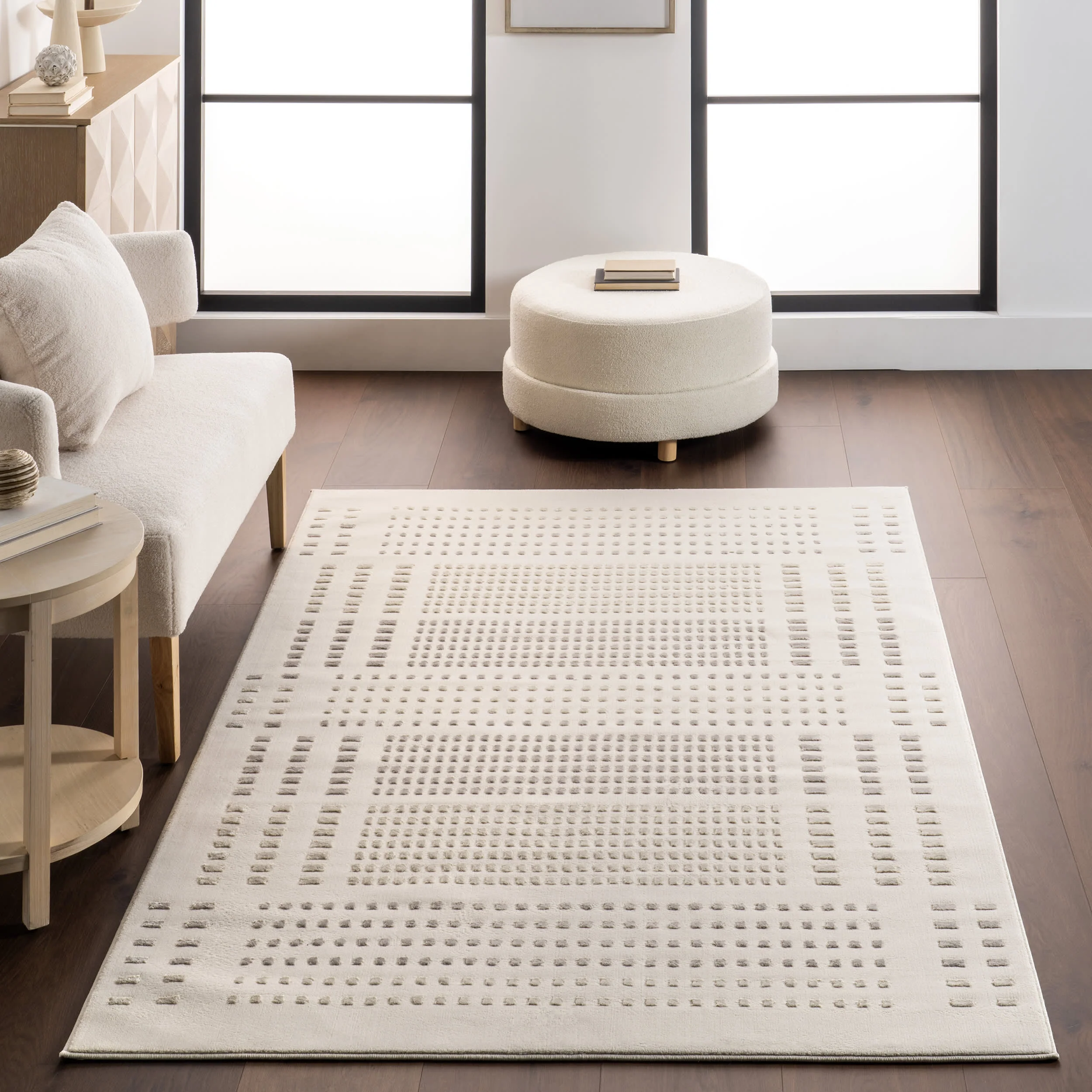 Asbury Plush Textured Washable Rug | Cream/Grey - Image 4