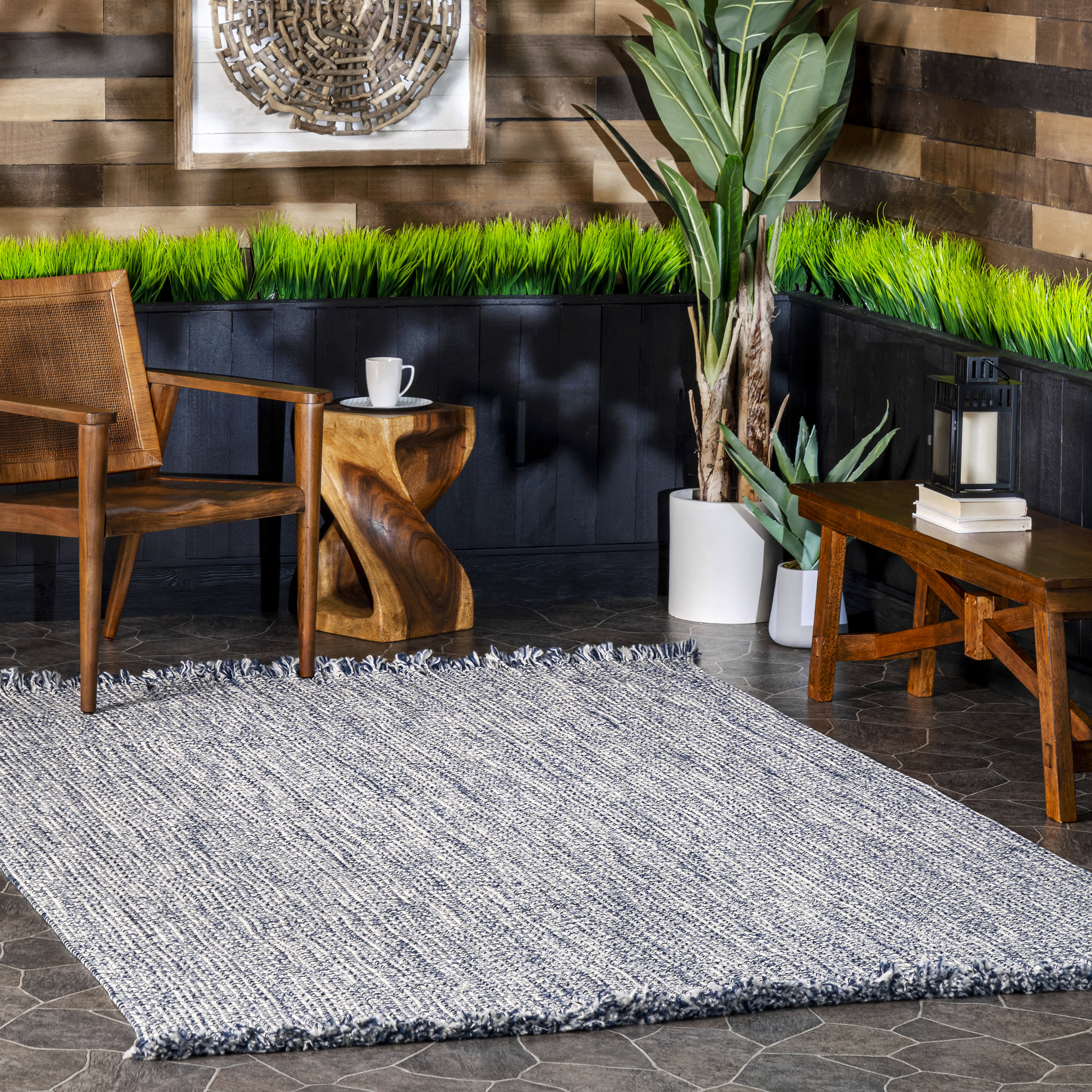 Ashen Braided Tassel Indoor/Outdoor Rug | Blue - Image 2