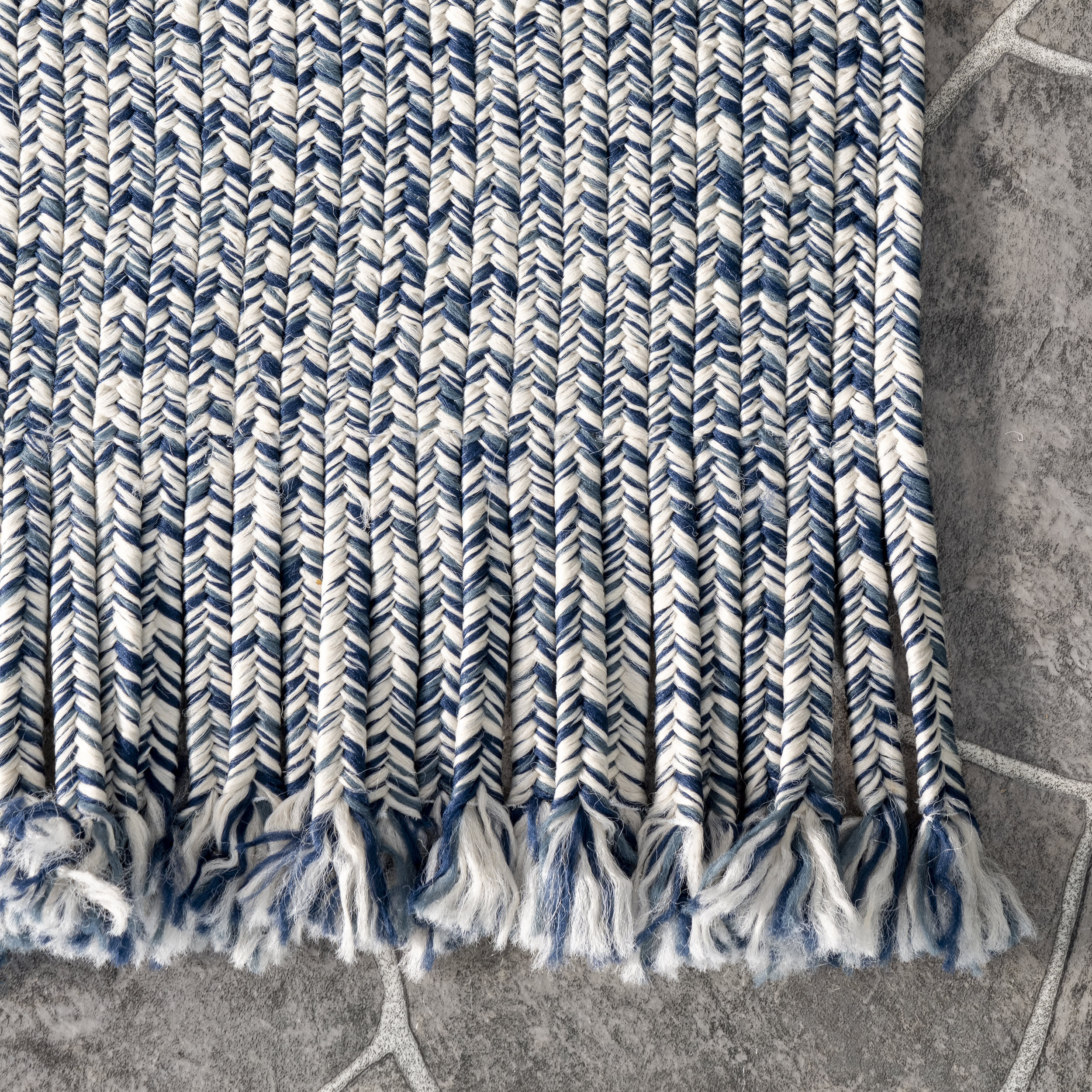 Ashen Braided Tassel Indoor/Outdoor Rug | Blue - Image 3