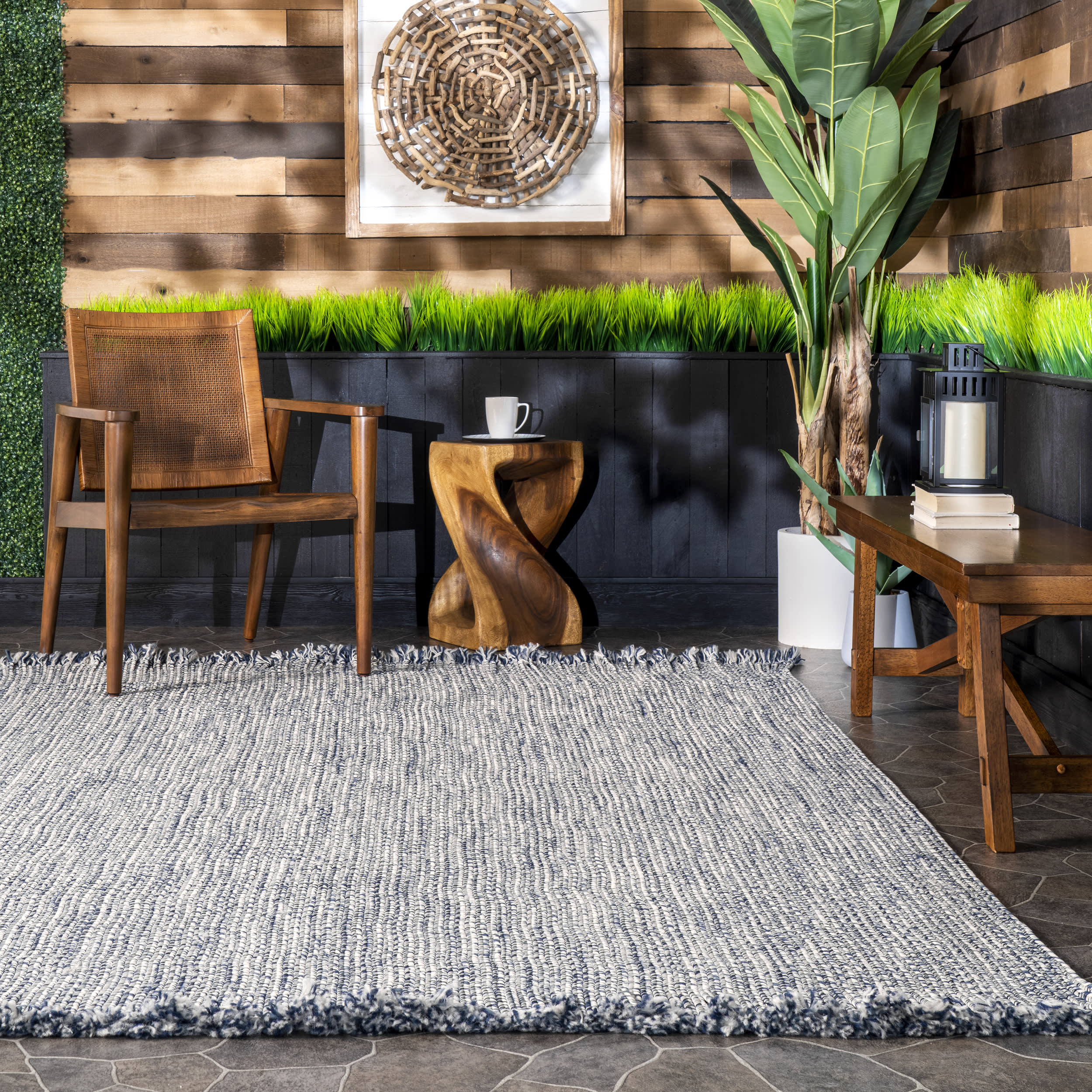 Ashen Braided Tassel Indoor/Outdoor Rug | Blue - Image 4