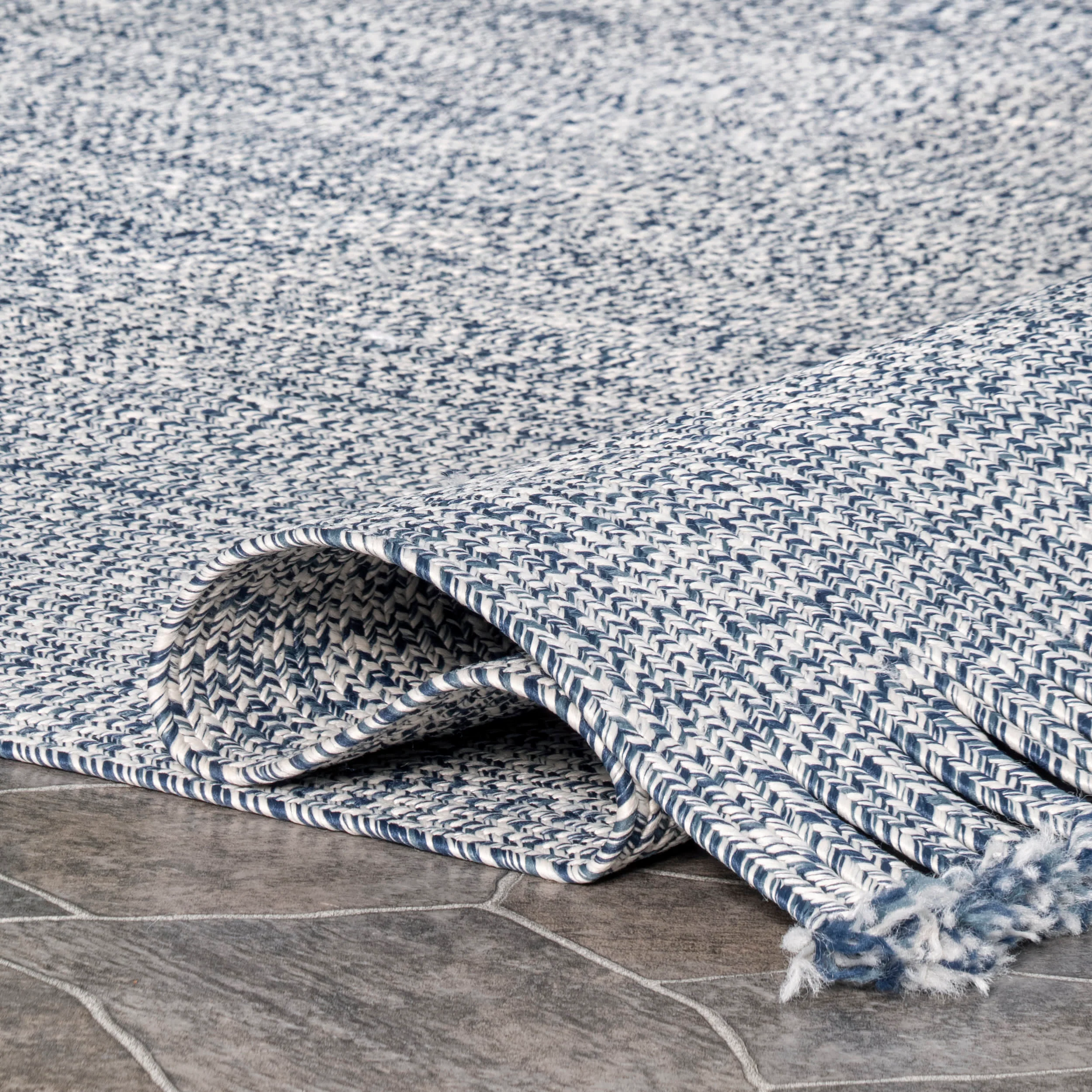 Ashen Braided Tassel Indoor/Outdoor Rug | Blue - Image 2