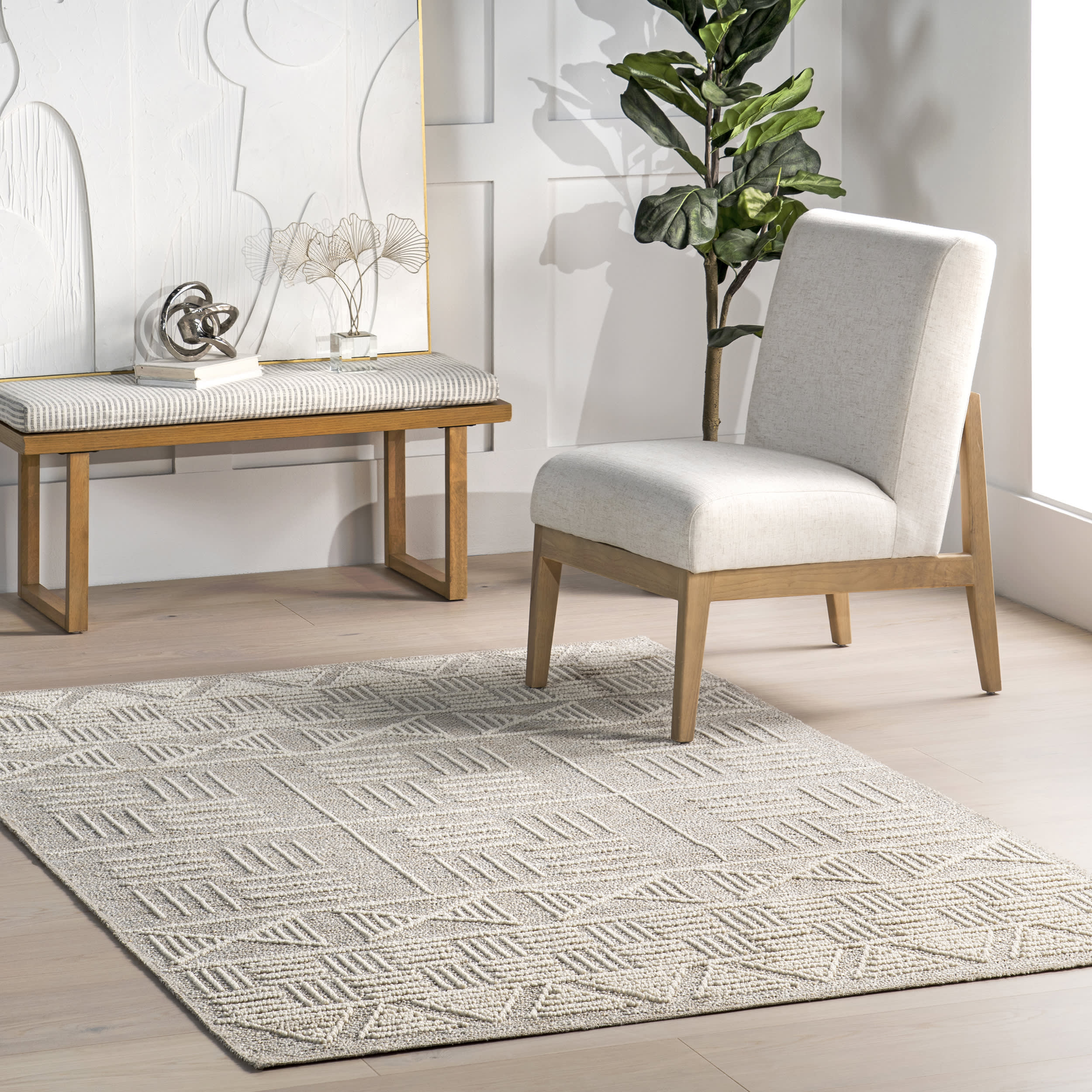 Ashlandia Flatwoven Geometric Rug | Beige - Image 2