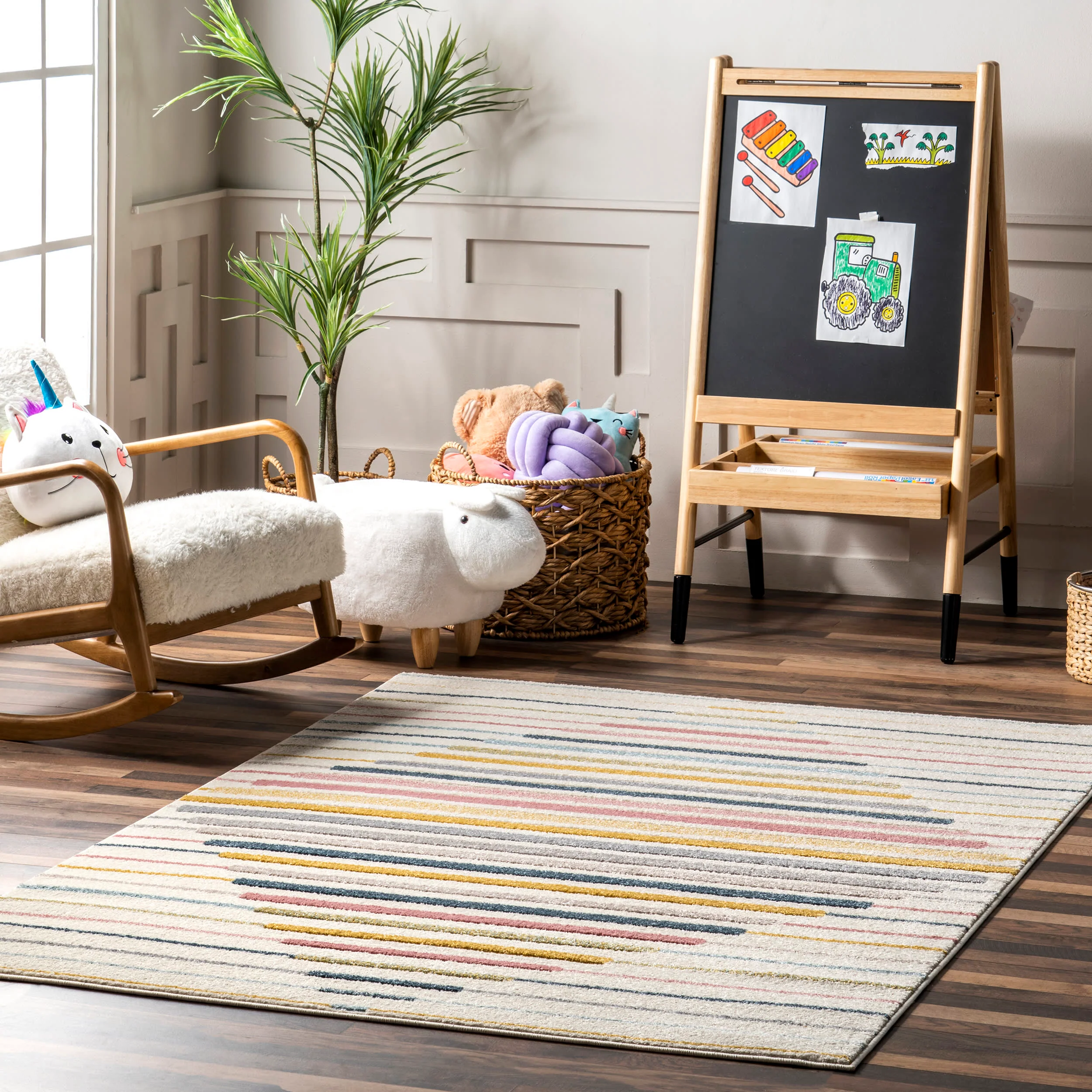 Ashleigh Kids Carved Stripe Rug | Multicolor - Image 2