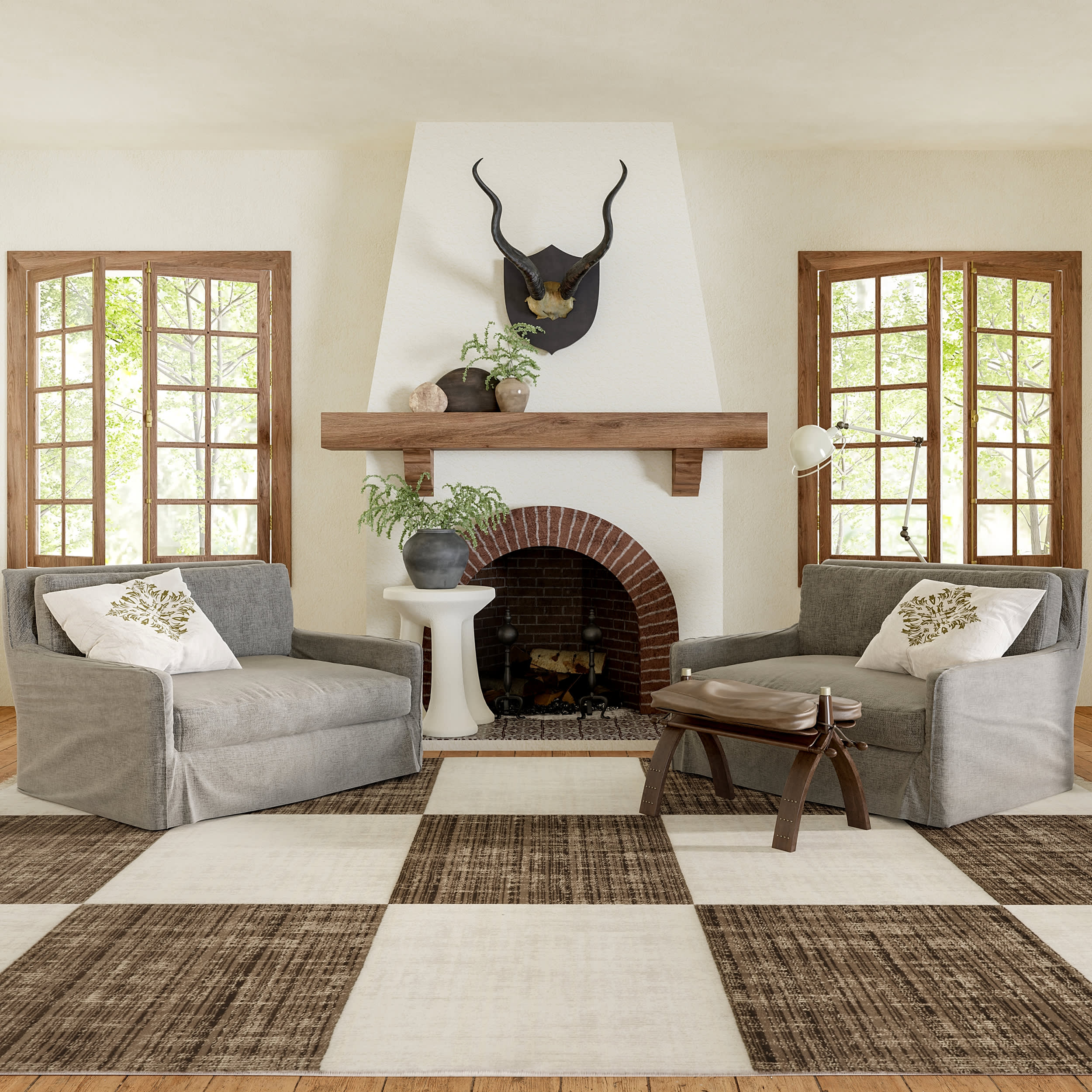 Aspen Checkerboard Fringed Rug | Brown - Image 2