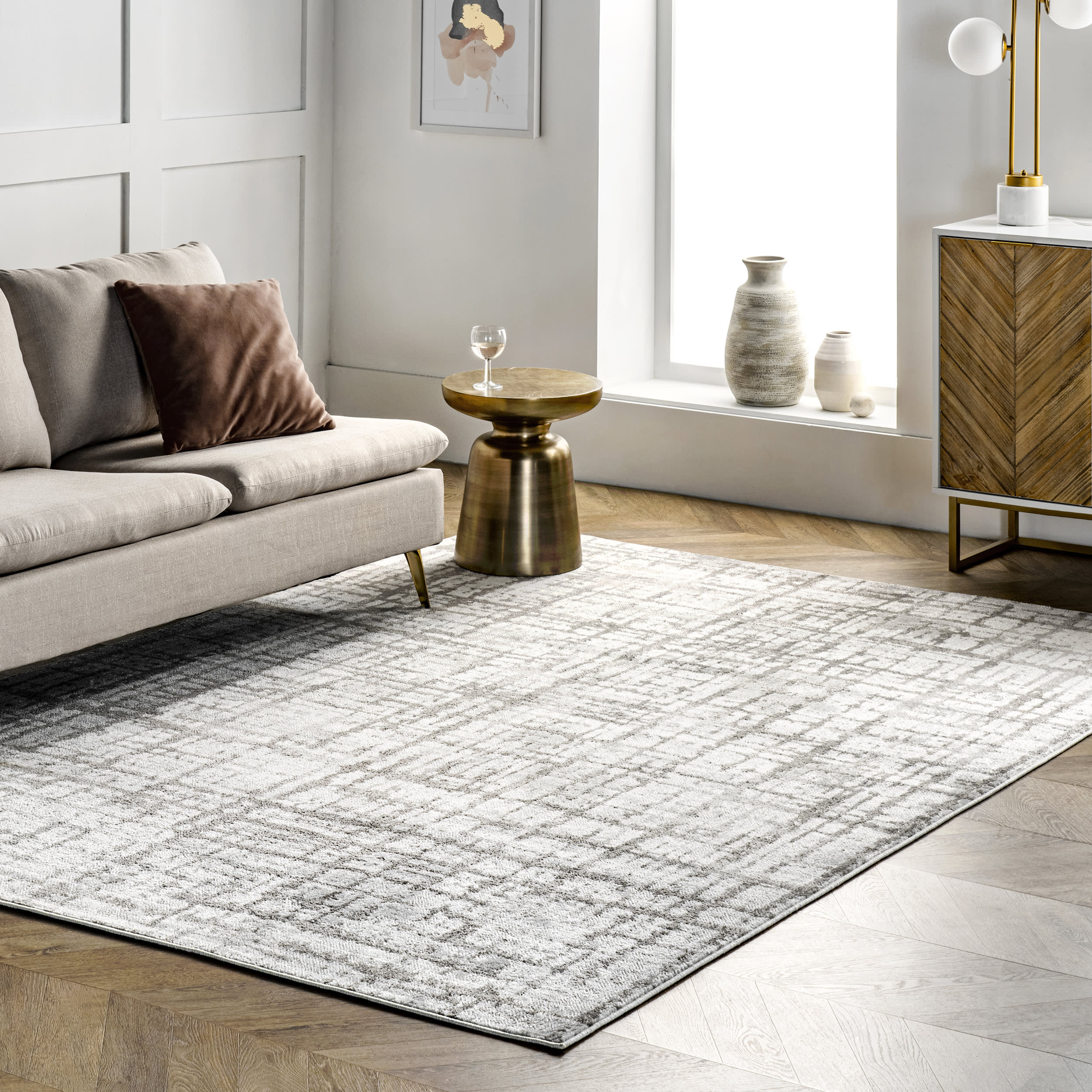 Aspen Distressed Crosshatch Rug | Light Grey - Image 2