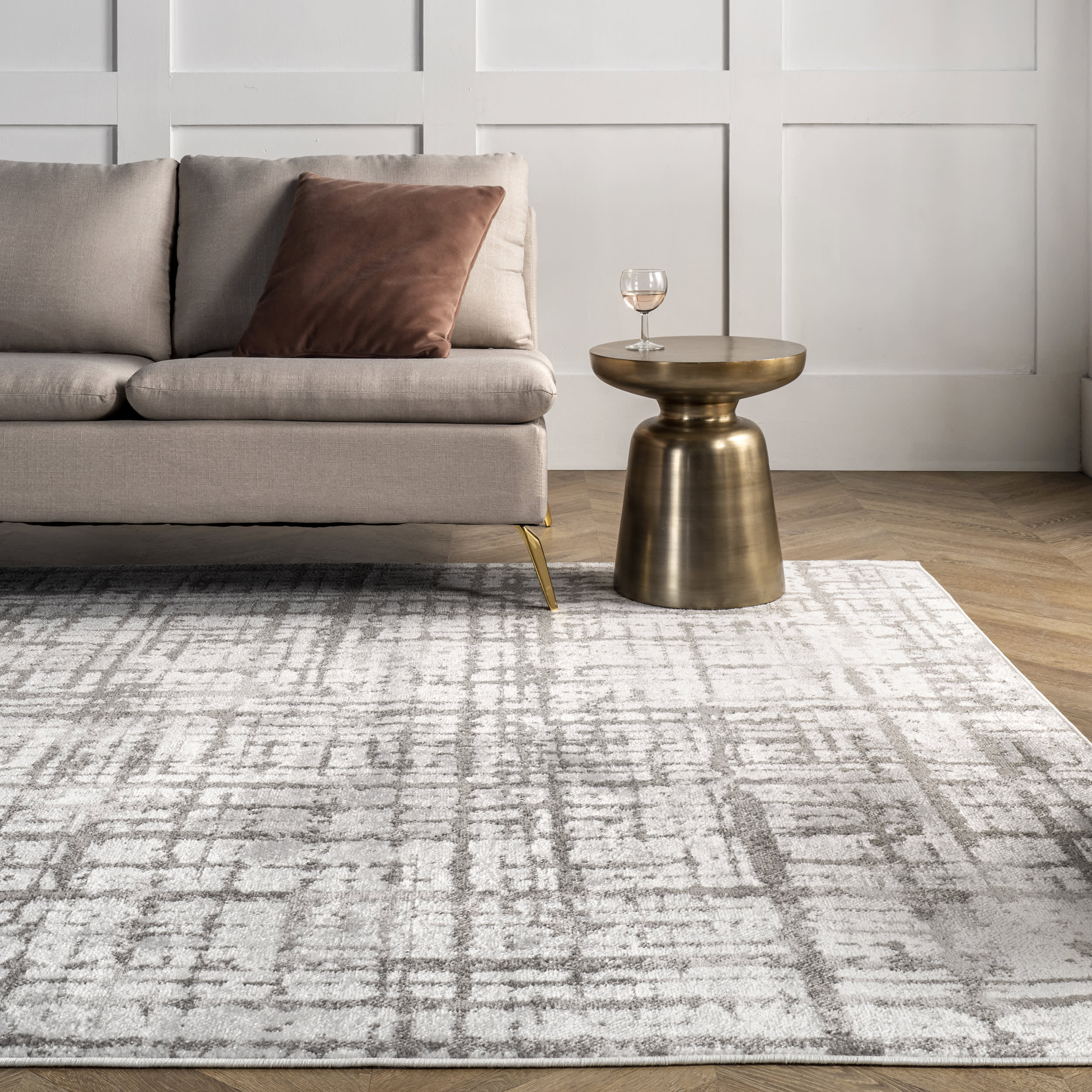 Aspen Distressed Crosshatch Rug | Light Grey - Image 4