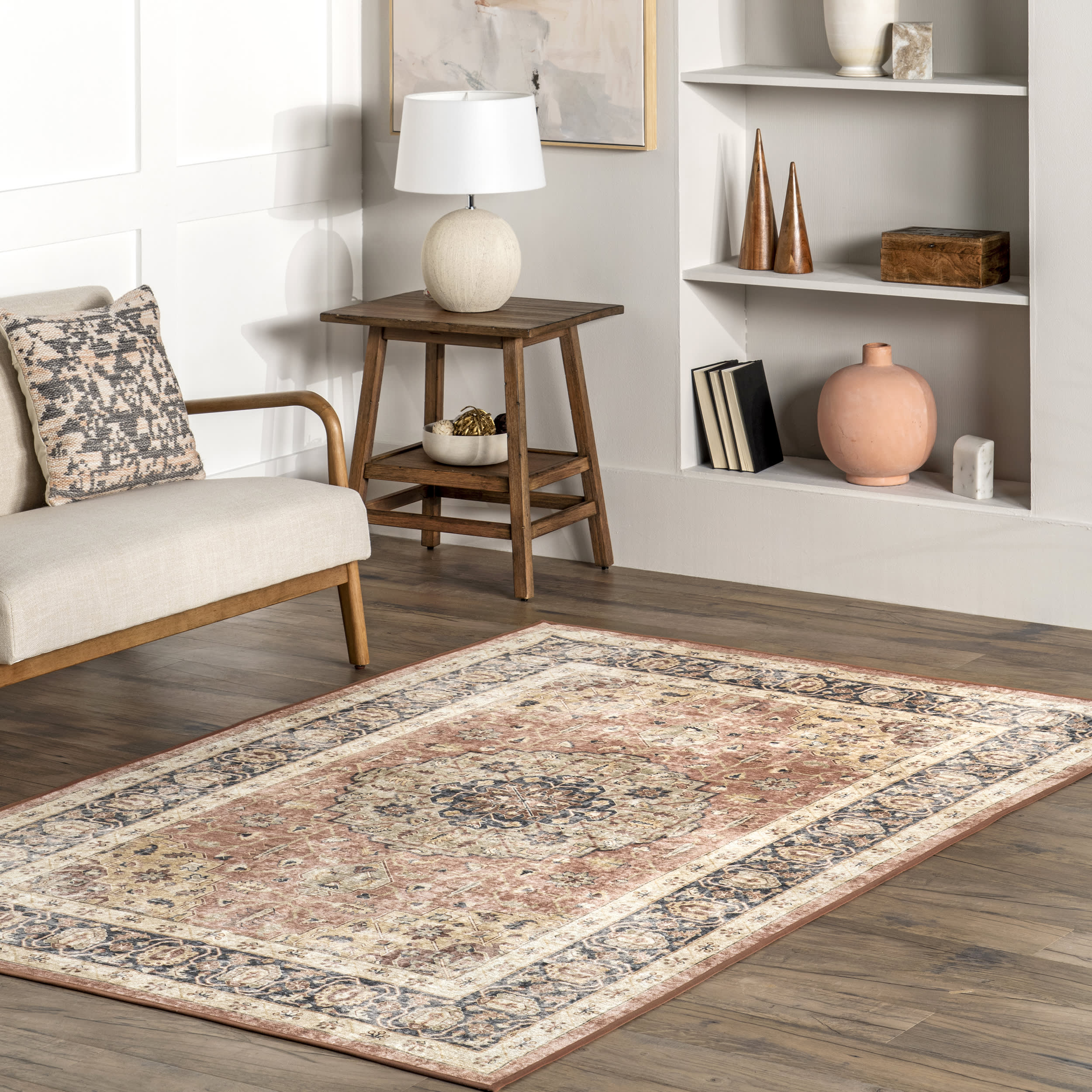 Astreza Washable Distressed Rug | Peach - Image 2