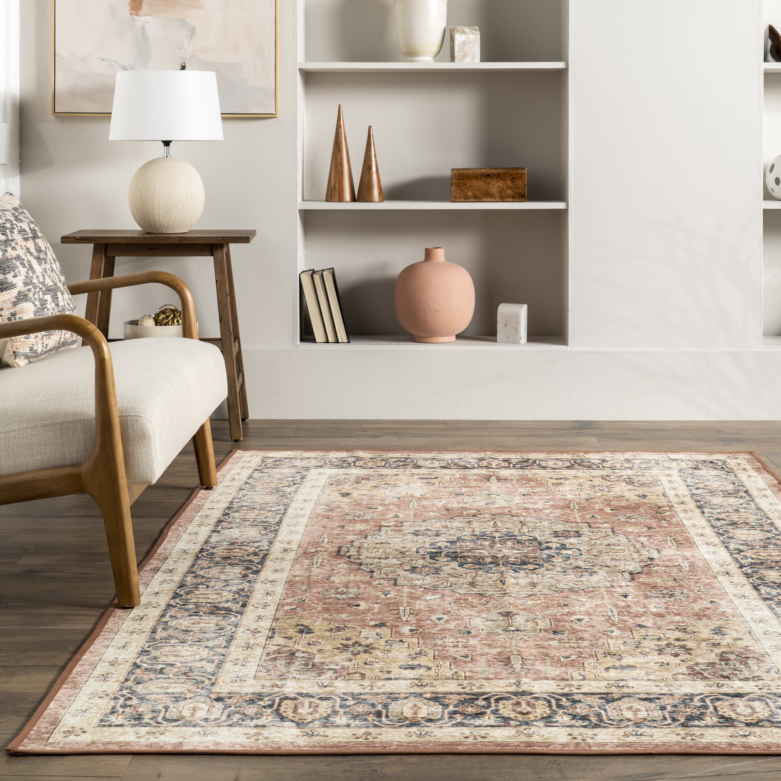 Astreza Washable Distressed Rug | Peach - Image 4