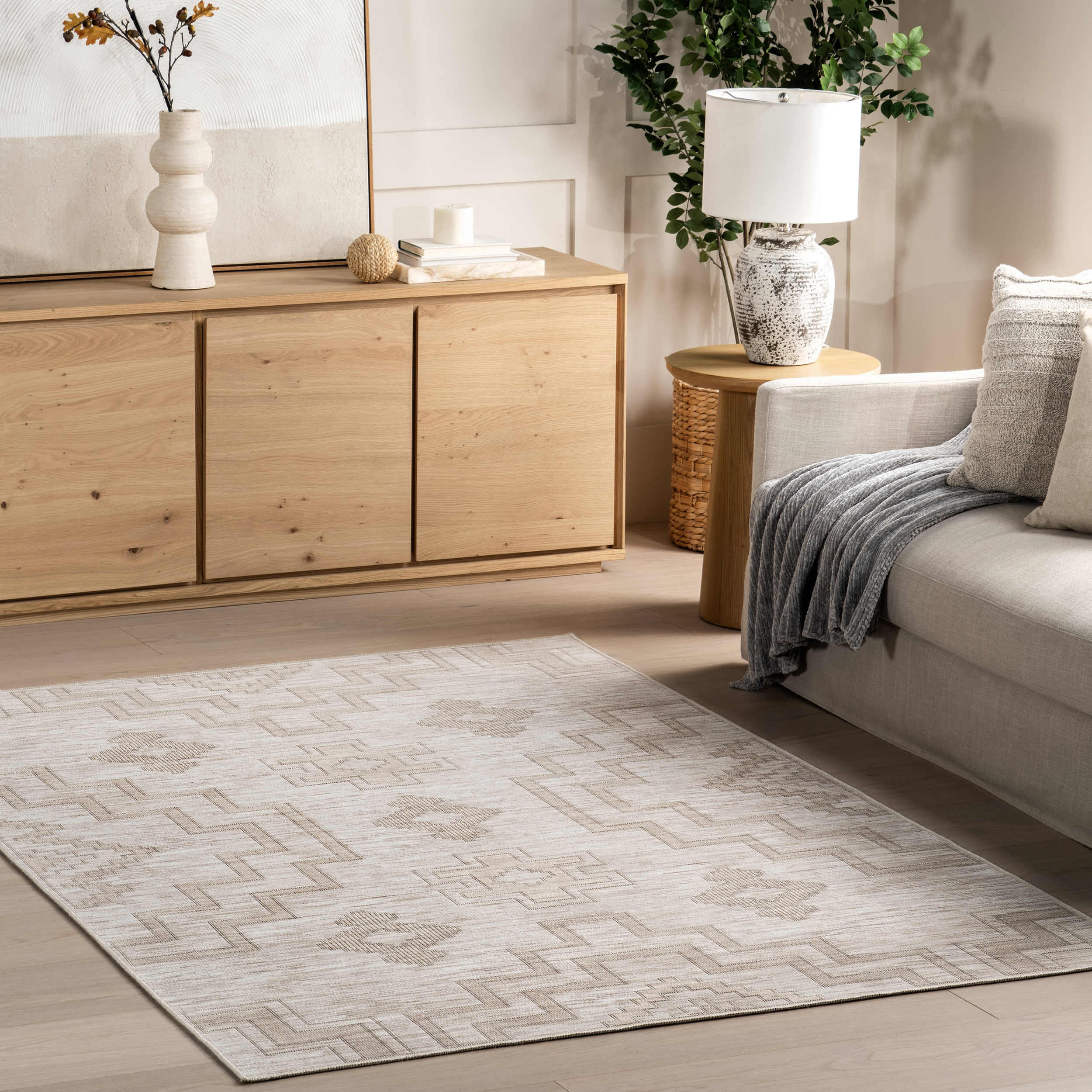 Astrid Geometric Washable Rug | Ivory - Image 2