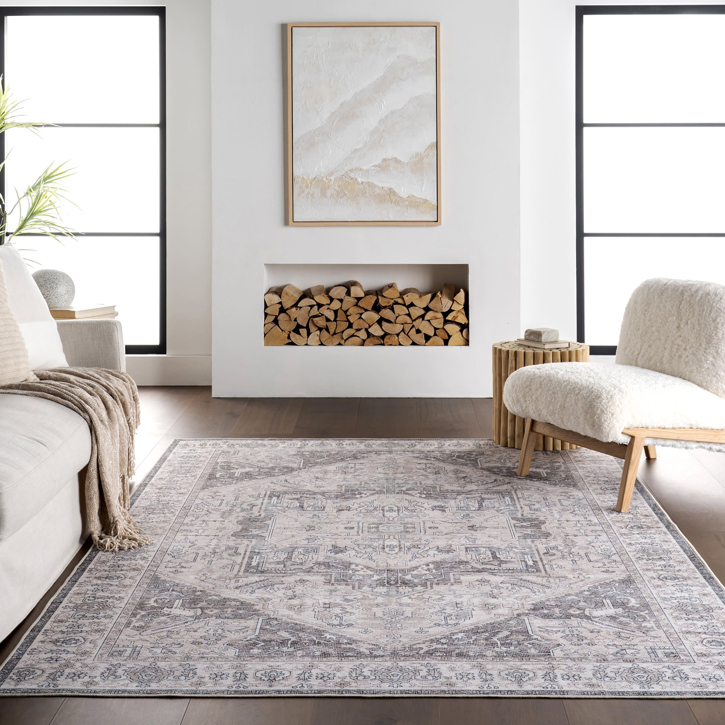 Atrium Medallion Spill Proof Washable Rug | Brown - Image 5