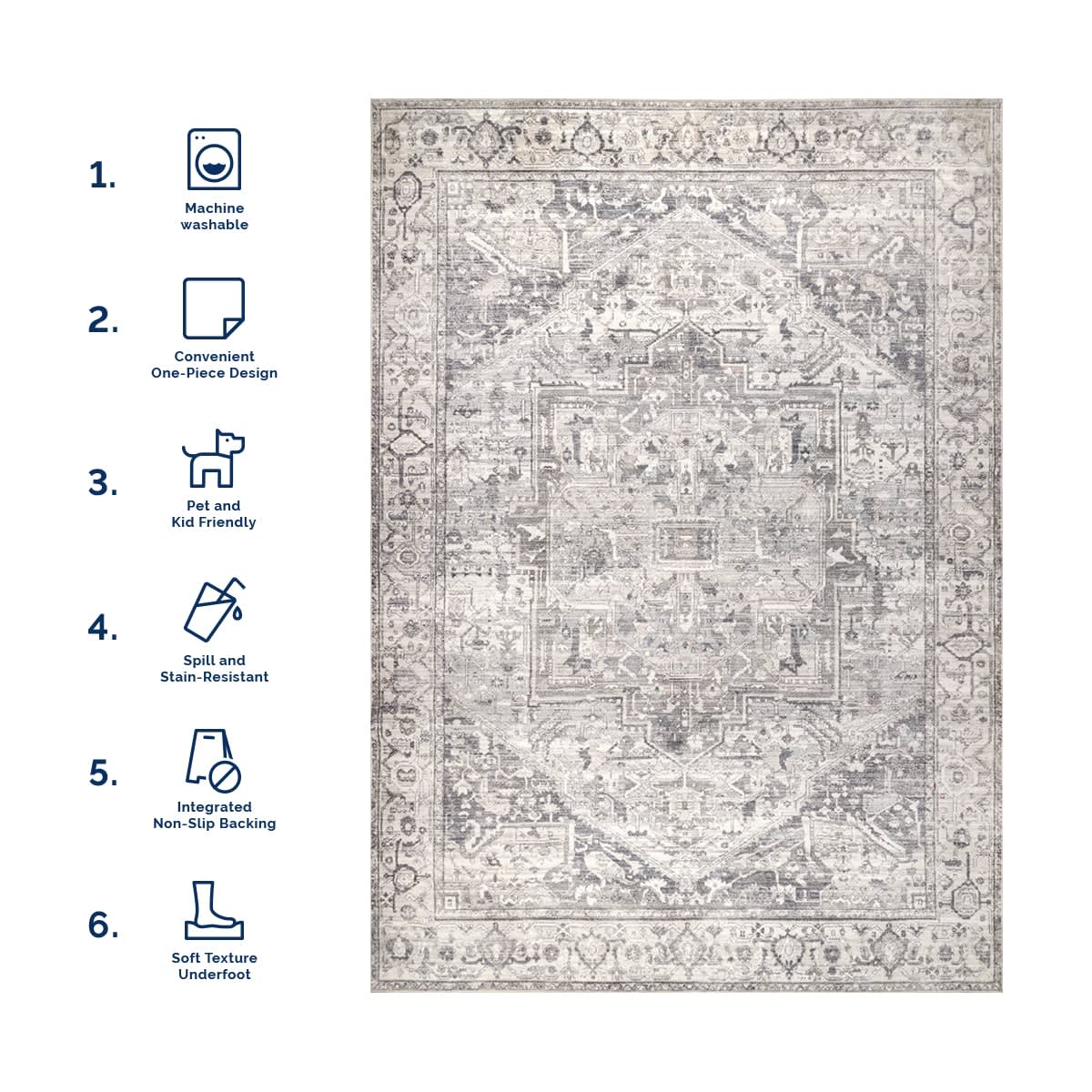 Atrium Medallion Washable Rug | Grey - Image 6