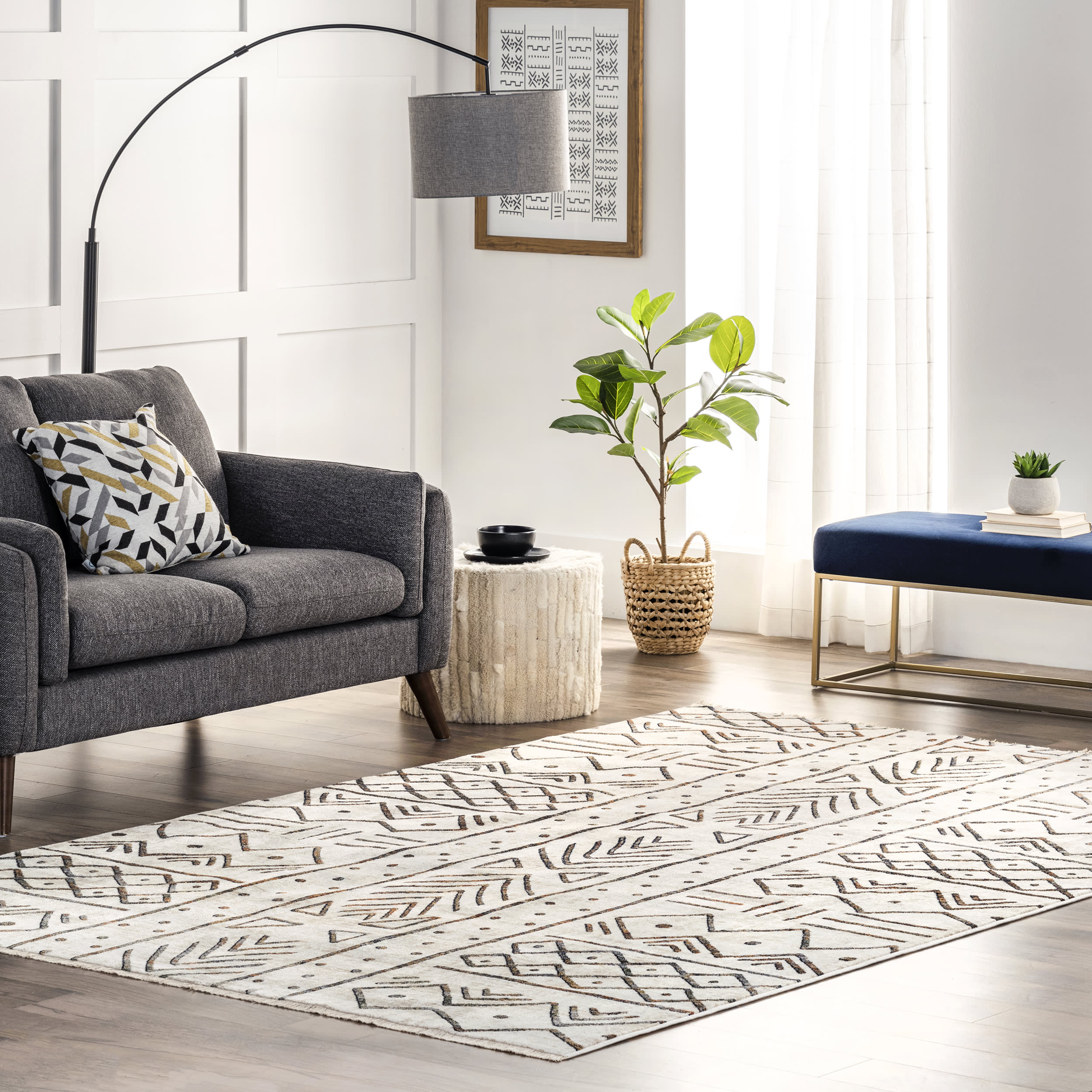 Aubrey Paneled Fringed Rug | Beige - Image 2